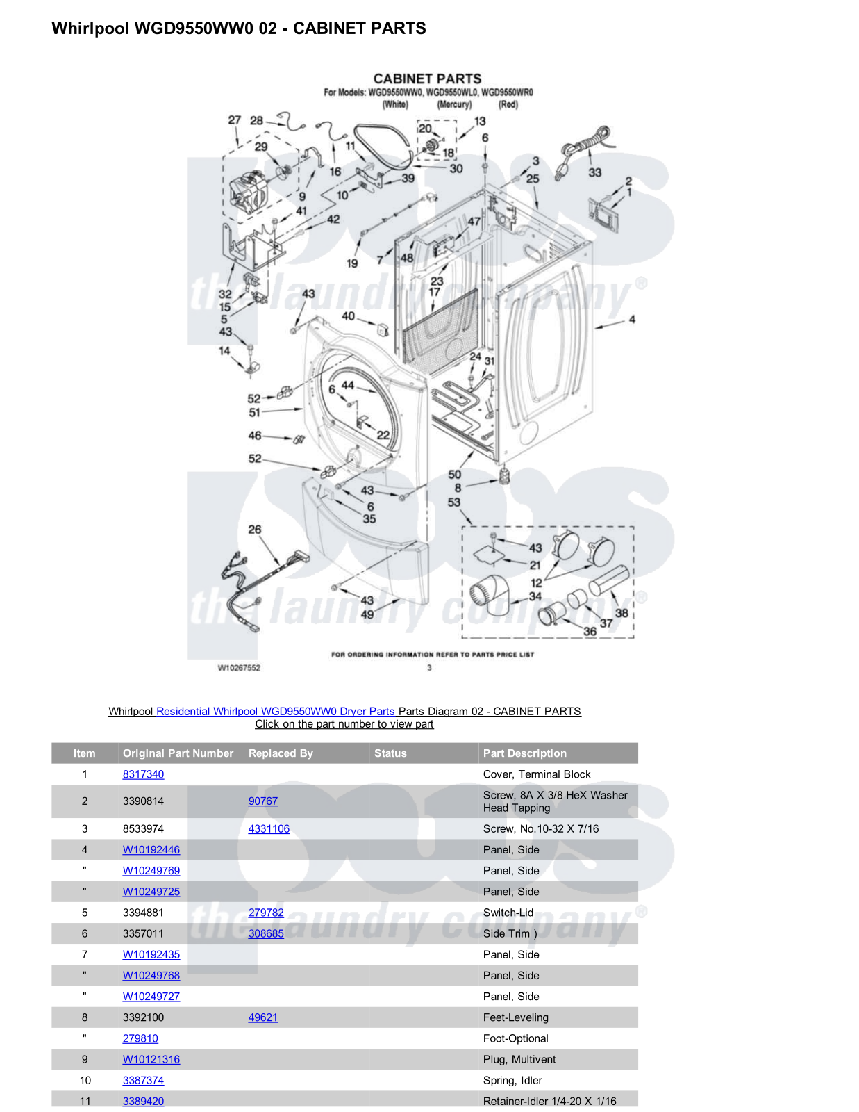 Whirlpool WGD9550WW0 Parts Diagram