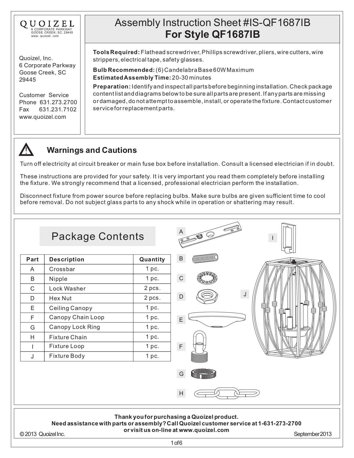 Quoizel QF1687IB User Manual