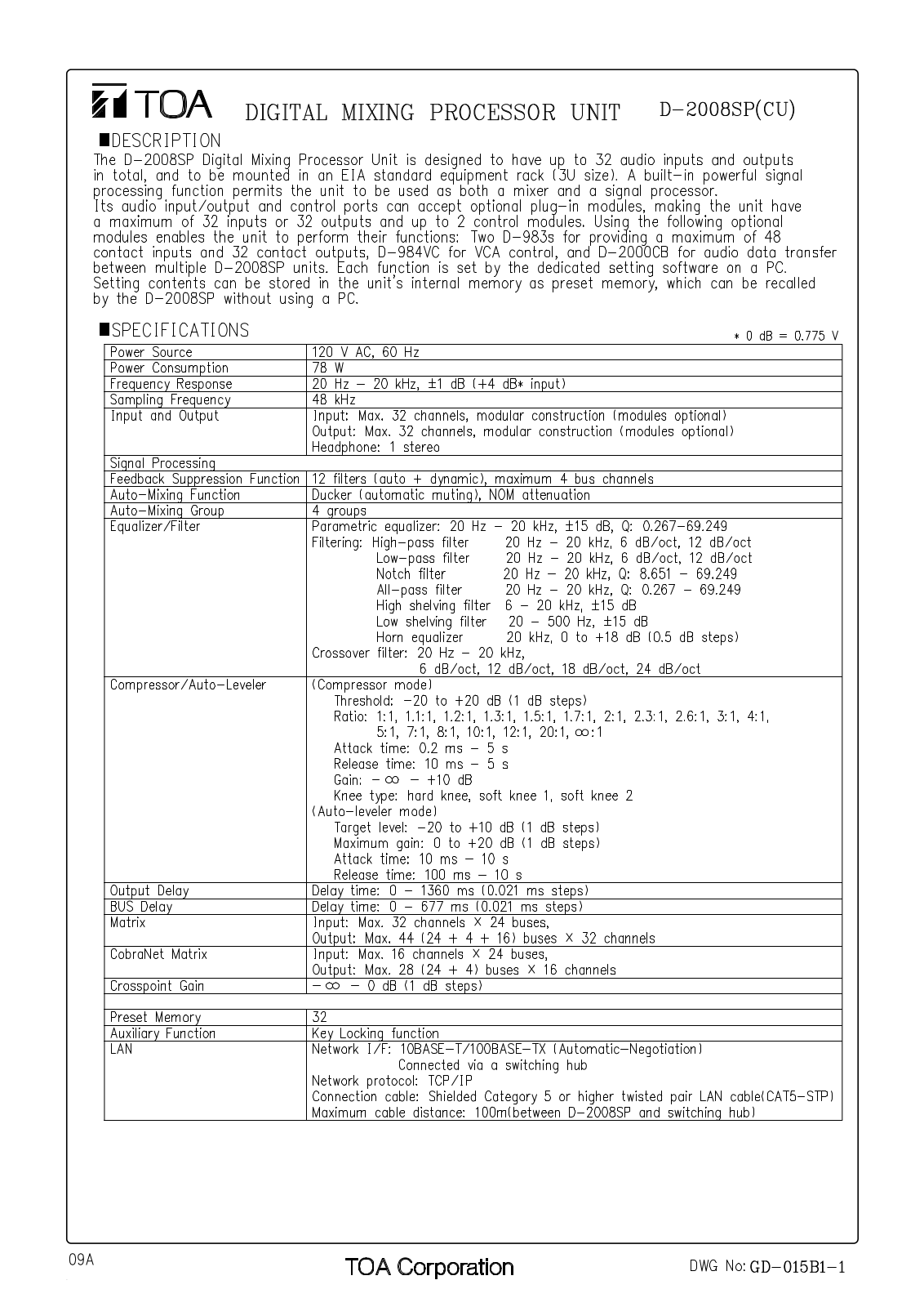 TOA D-2008SP CU User Manual