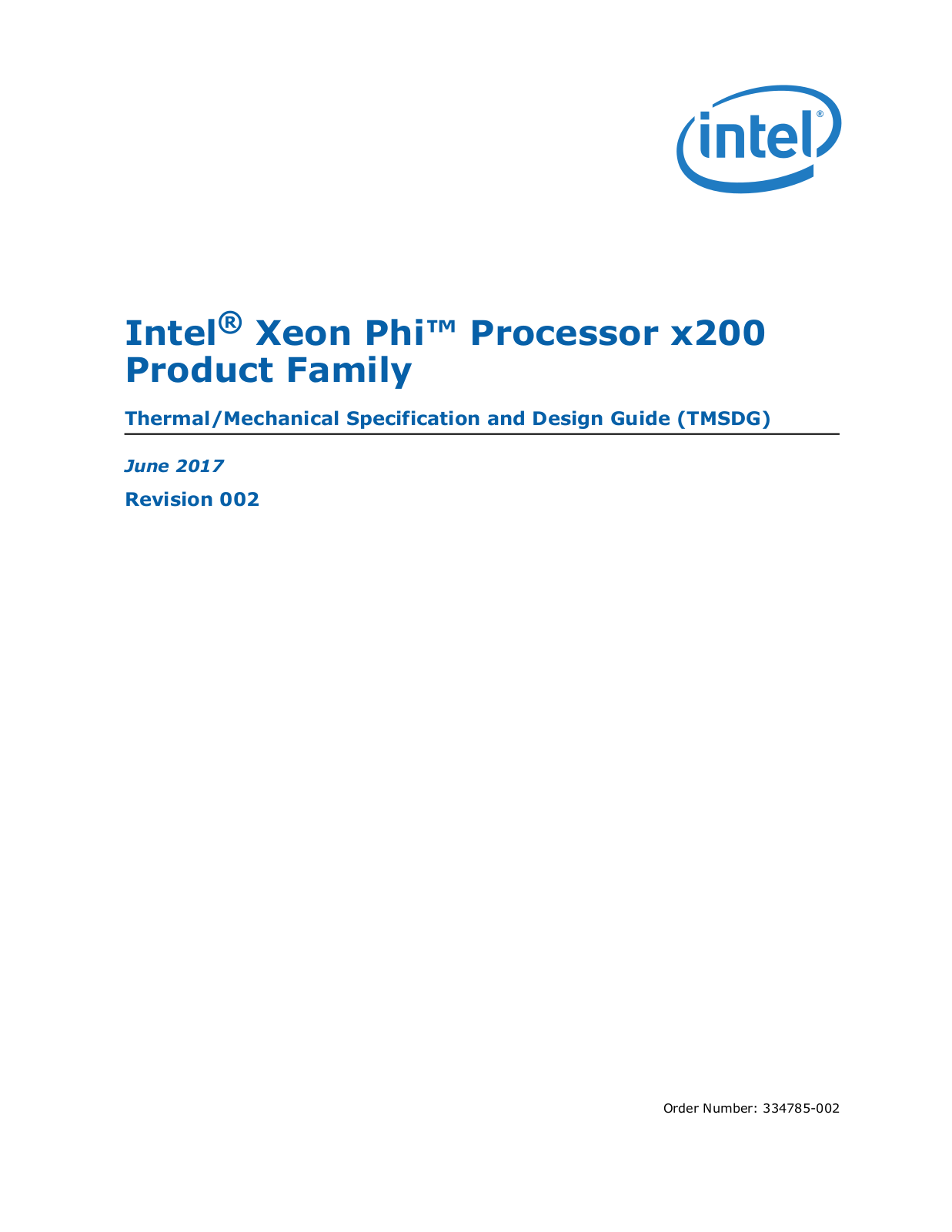 Intel Xeon Phi Processor x200 Thermal/mechanical Specification And Design Manual