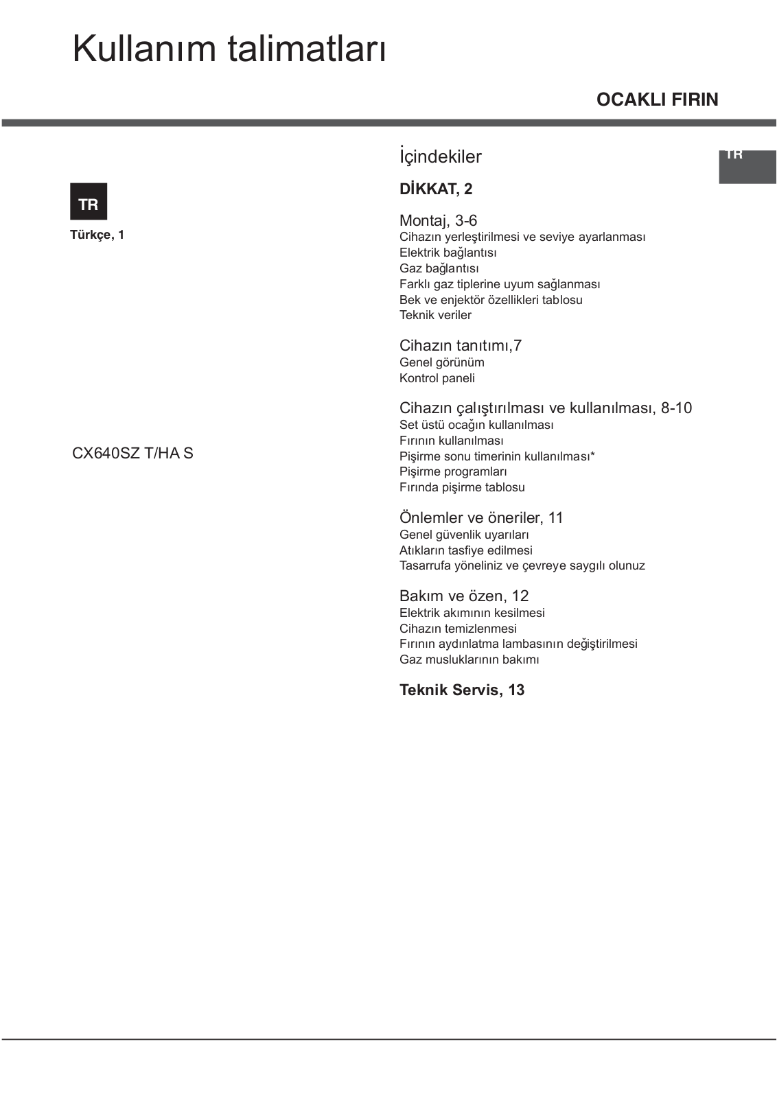 Hotpoint Ariston CX640SZ User Manual