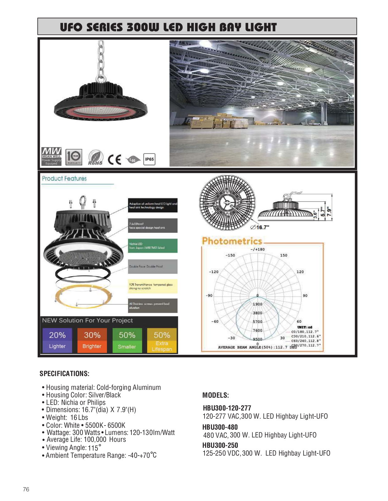 Maxi-Signal Products UFO SERIES 300W LED HIGH BAY LIGHT Catalog Page