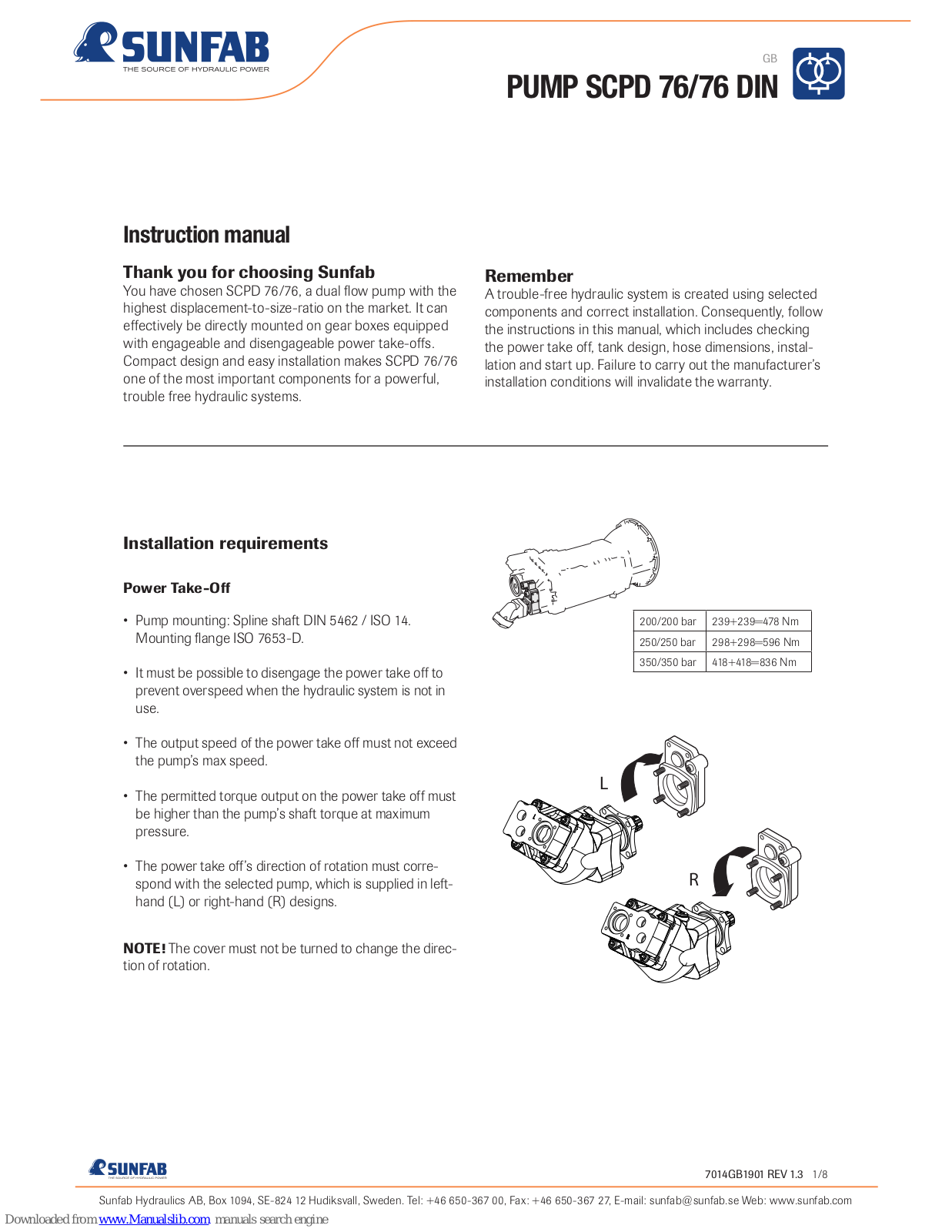 Sunfab SCPD 76, SCPD 76 DIN Instruction Manual