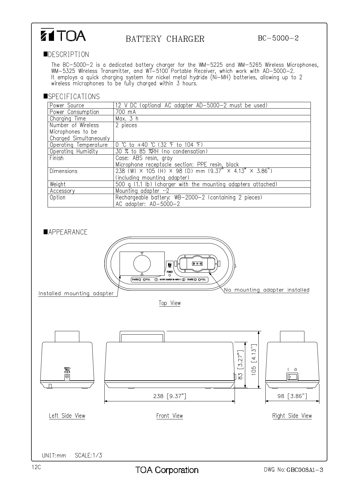 TOA BC-50002PS User Manual