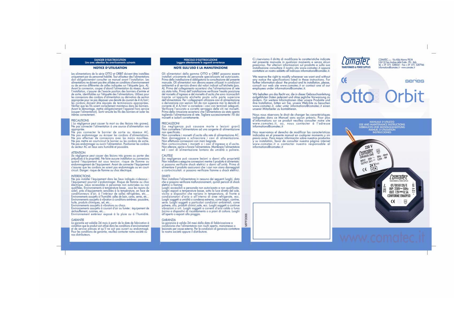 Comatec OR/0025.24/E, OT/0050120/E User guide