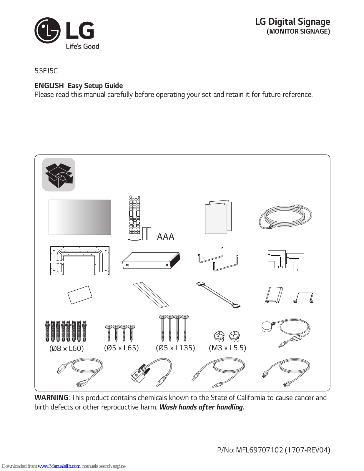 LG 55EJ5C Easy Setup Manual