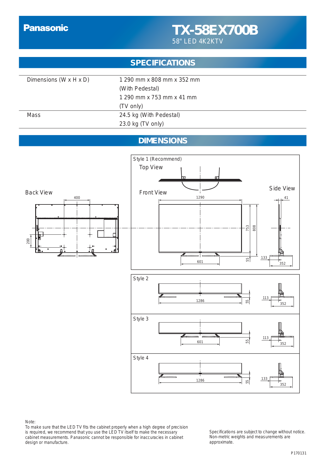 Panasonic TX-58EX700B Instruction manual