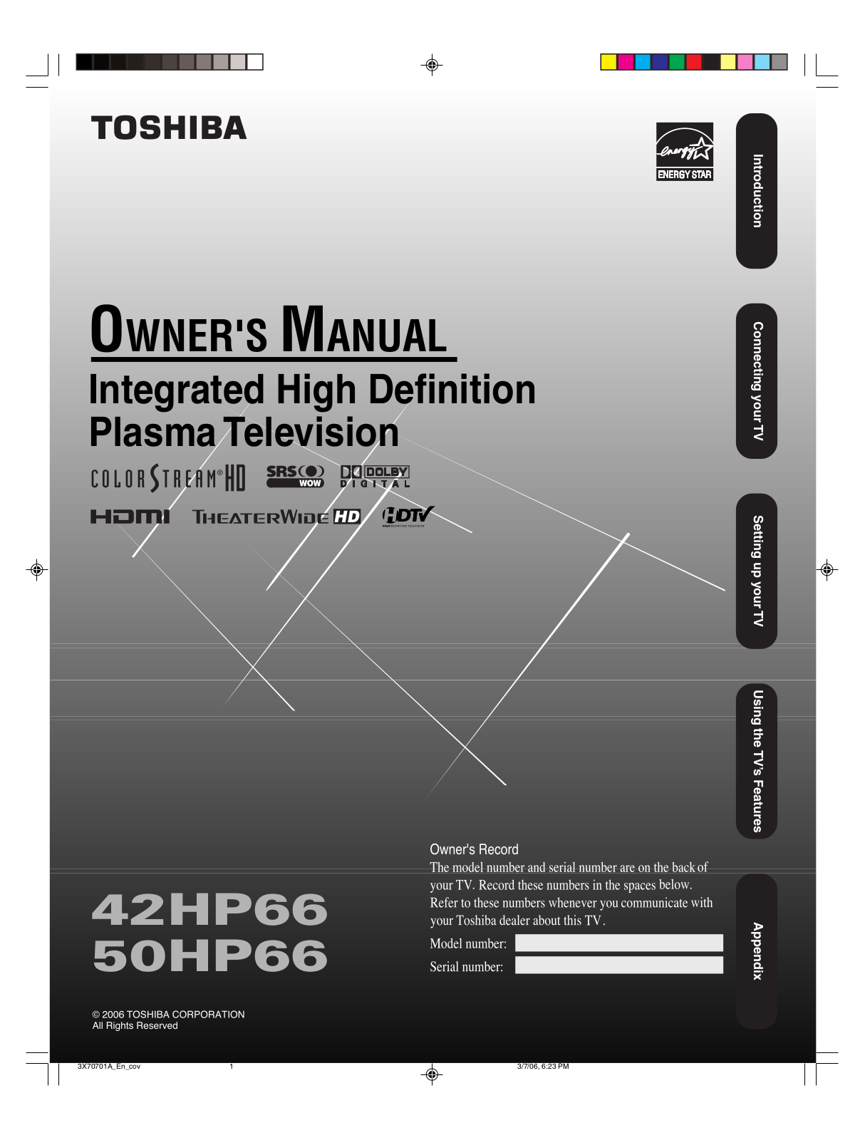 Toshiba 50HP66, 42HP66 User Manual