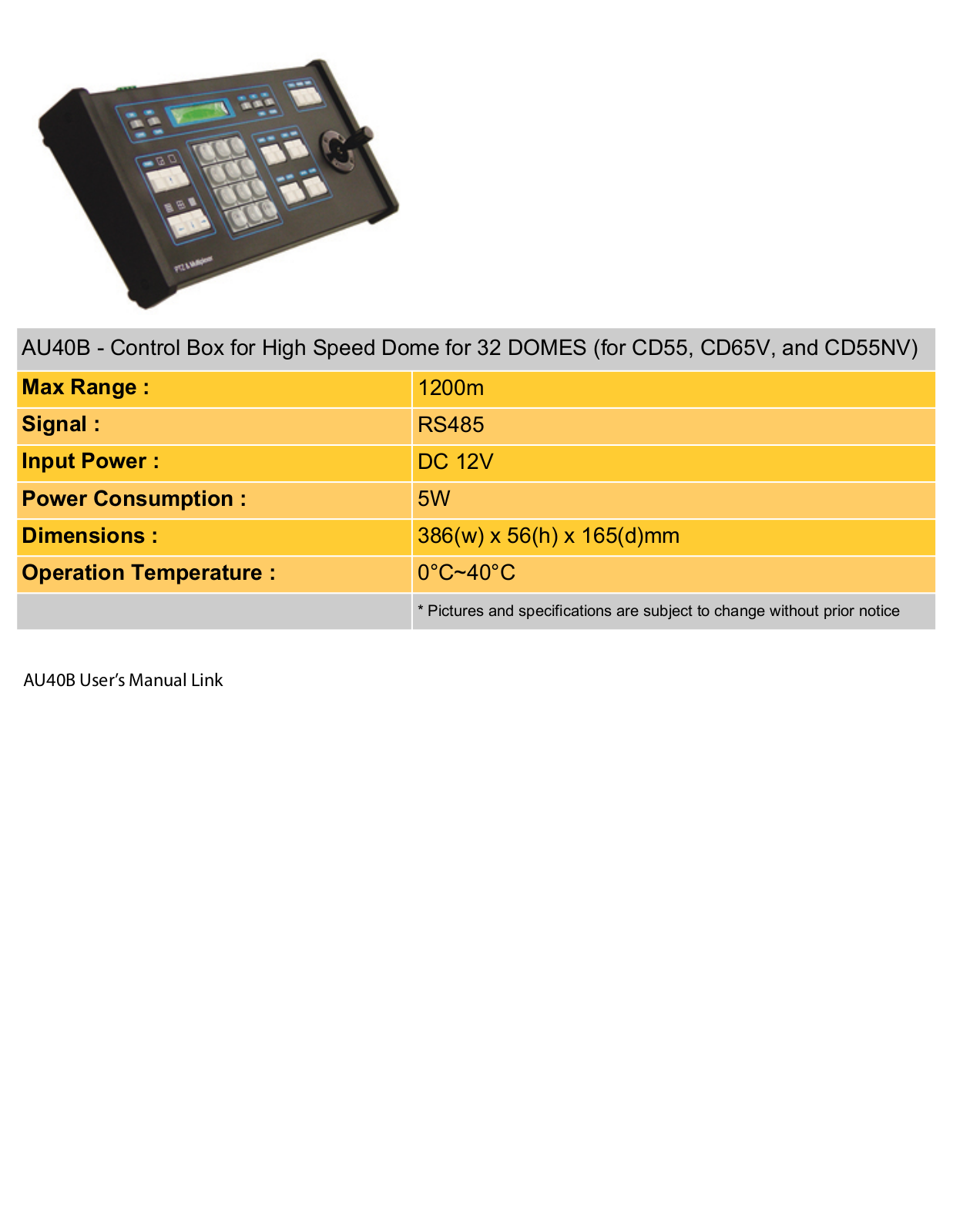 COP-USA AU40B Specsheet