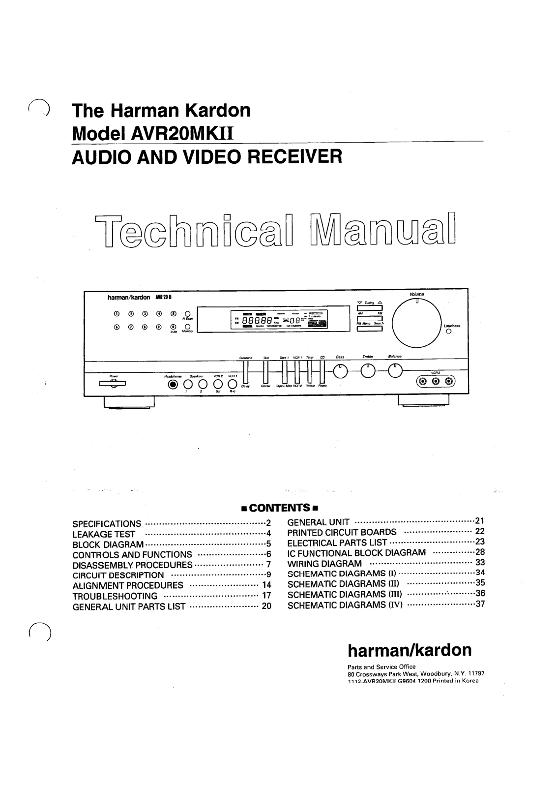 Harman Kardon AVR20MKII Technical Manual