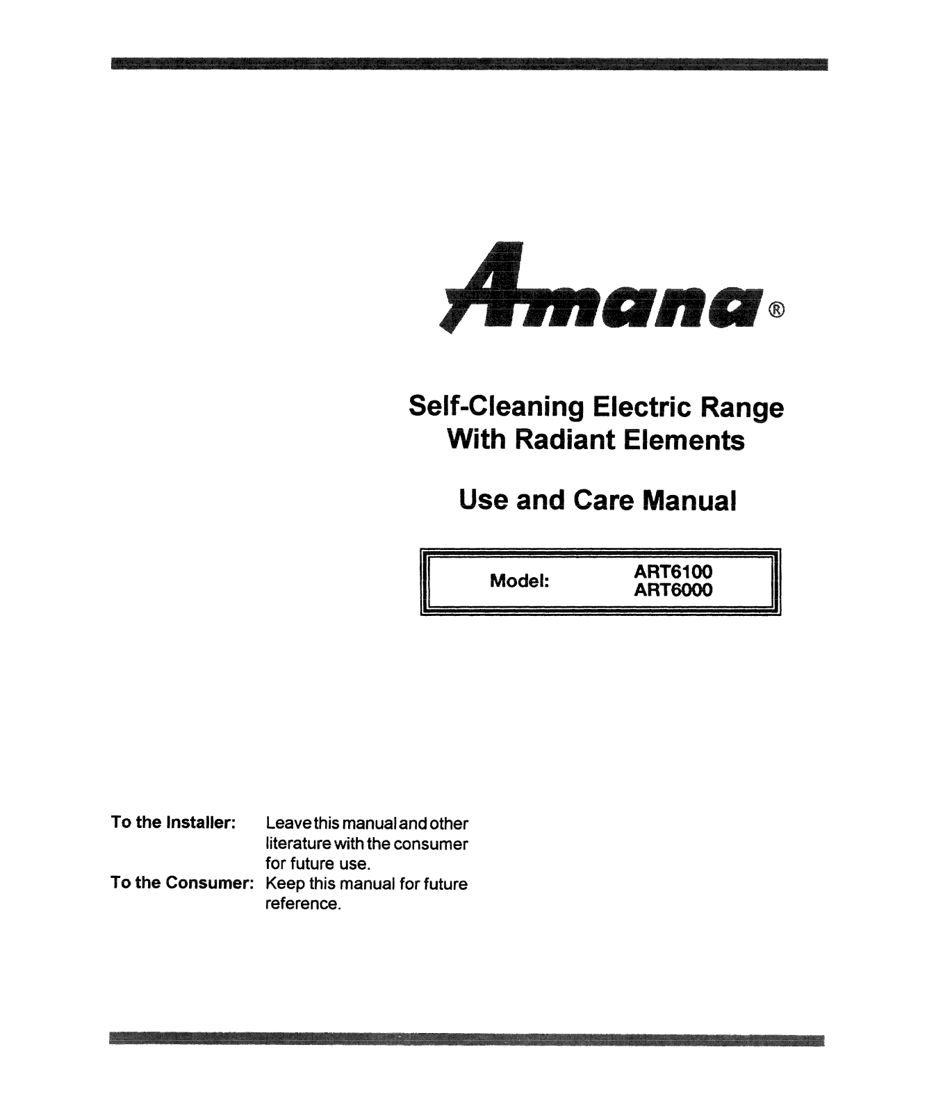 Amana ART6000, ART6100 User Manual