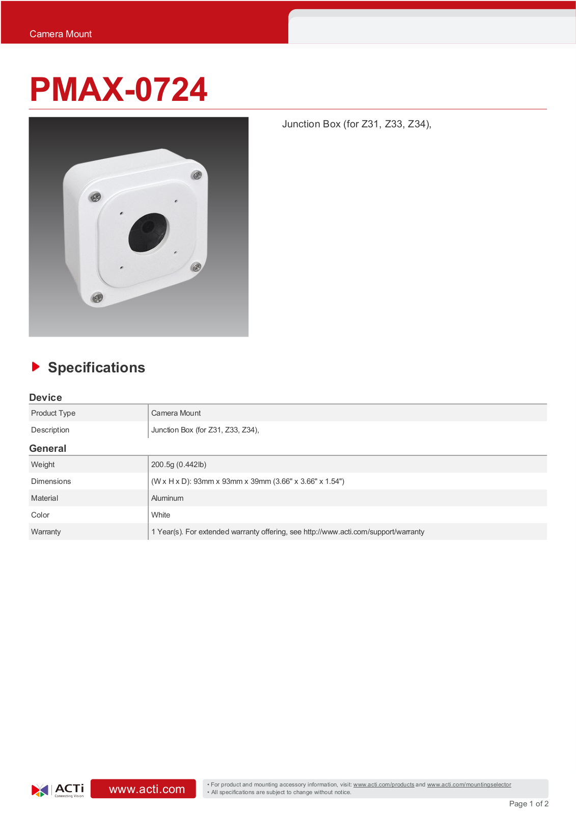 ACTi PMAX-0724 Specsheet