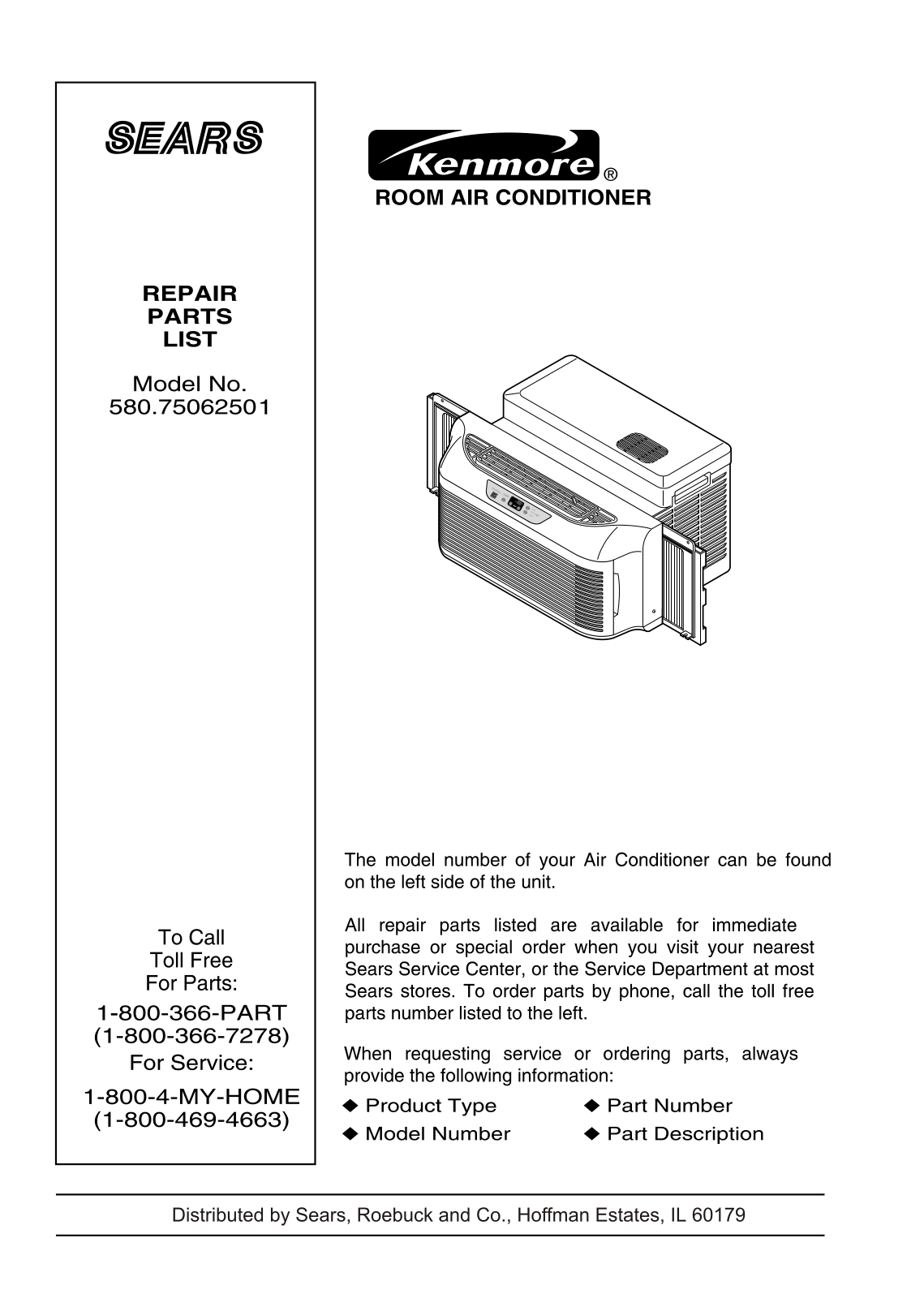 Kenmore 580.75062501 Service Manual