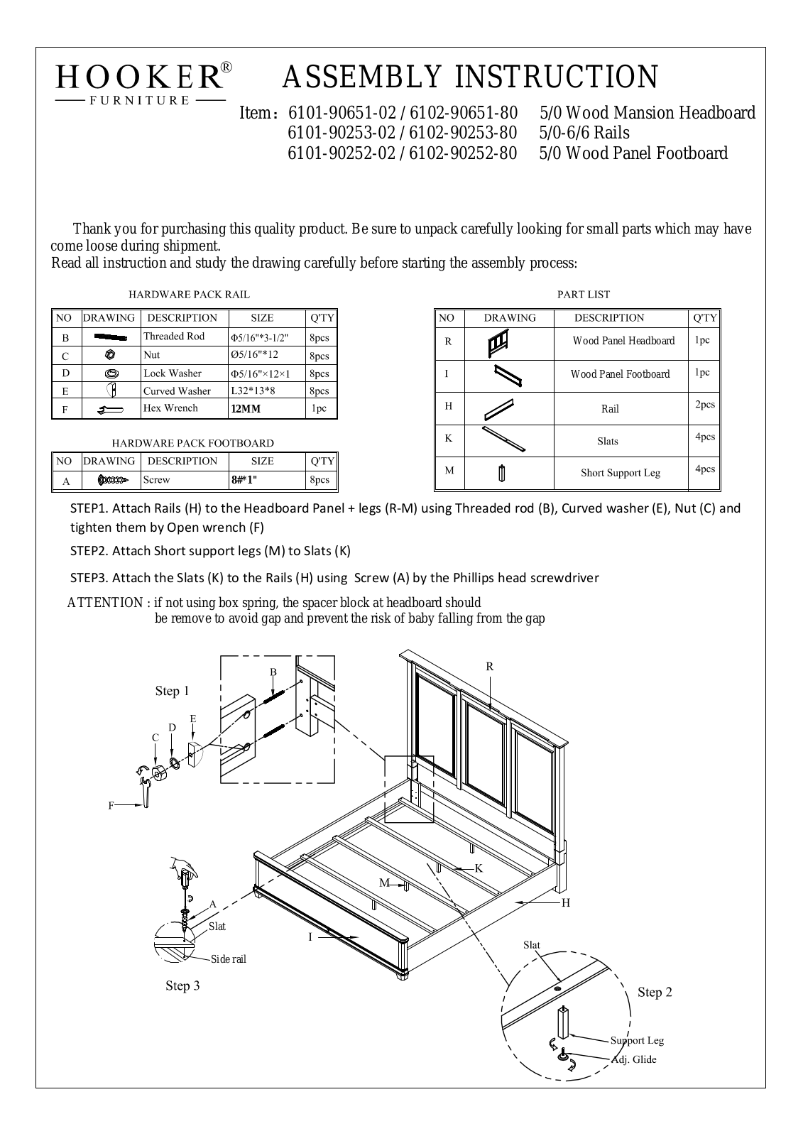 Hooker 6102-90650-80, 6102-90666-80, 6101-90650-02 Assembly Instructions