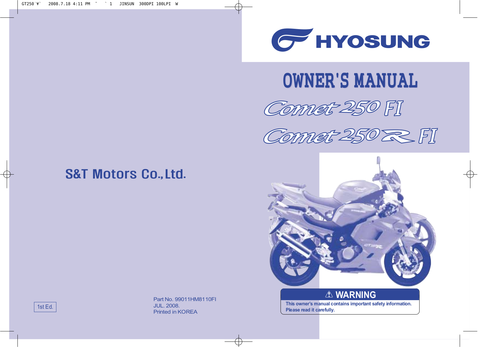 Hyosung GT250 FI, GV 250R EFI User Manual