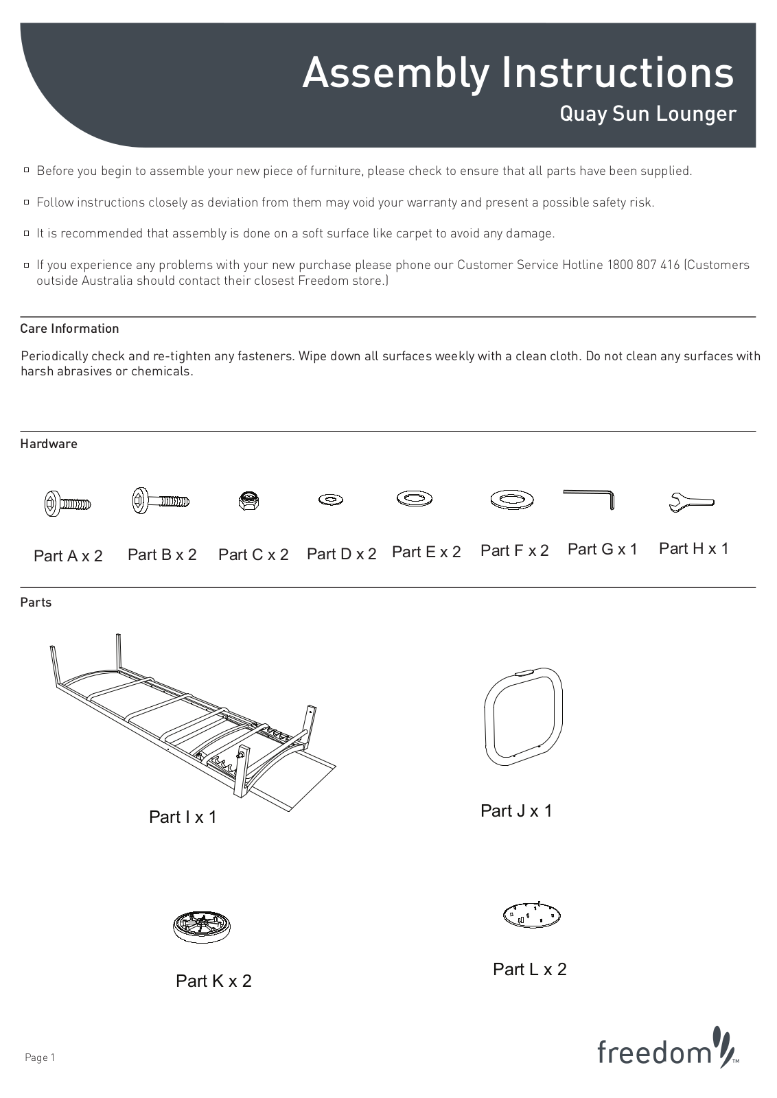 Freedom Quay Sun Lounger Assembly Instruction