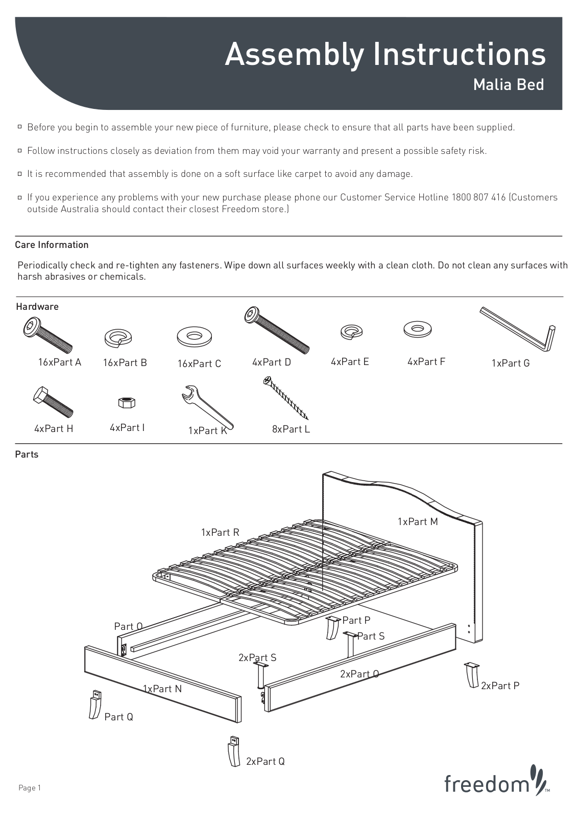 Freedom Melia Bed Assembly Instruction