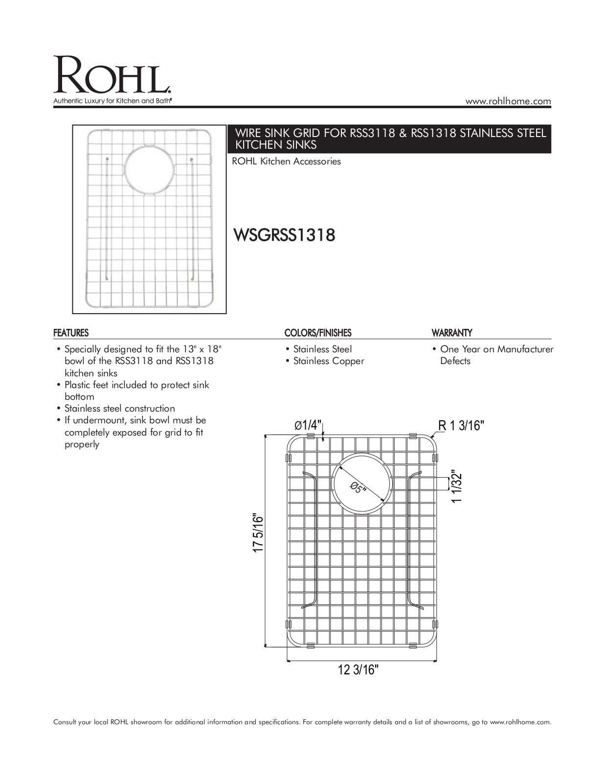 Rohl XRH10135 Specifications - ManualMachine.com