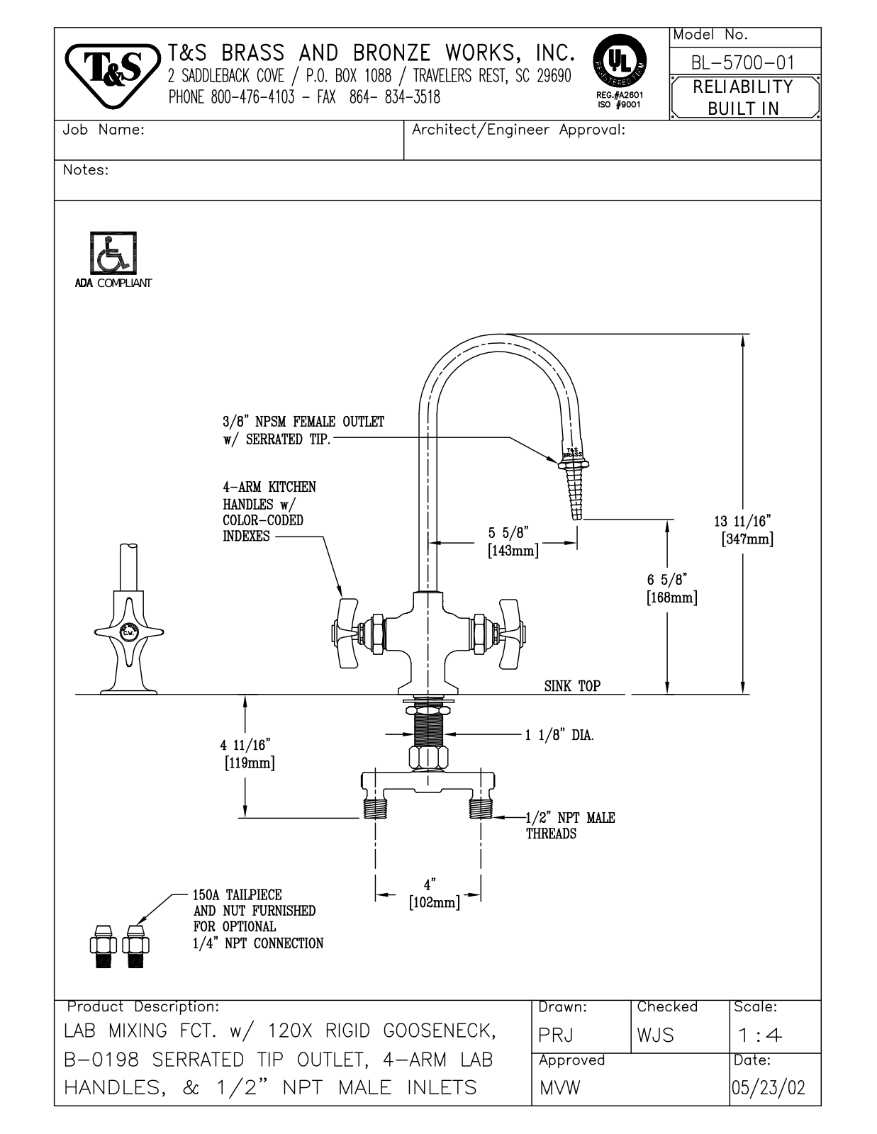 T & S Brass & Bronze Works BL-5700-01 General Manual