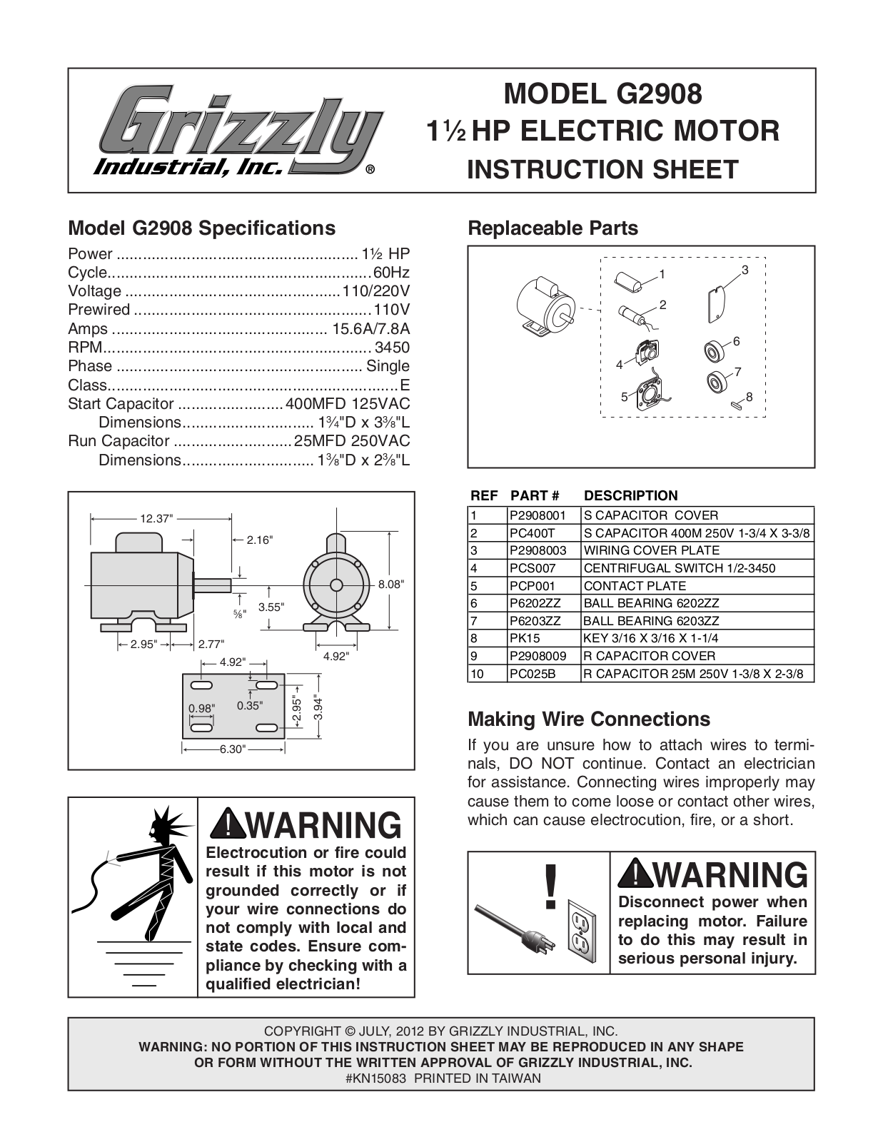 Grizzly G2908 User Manual