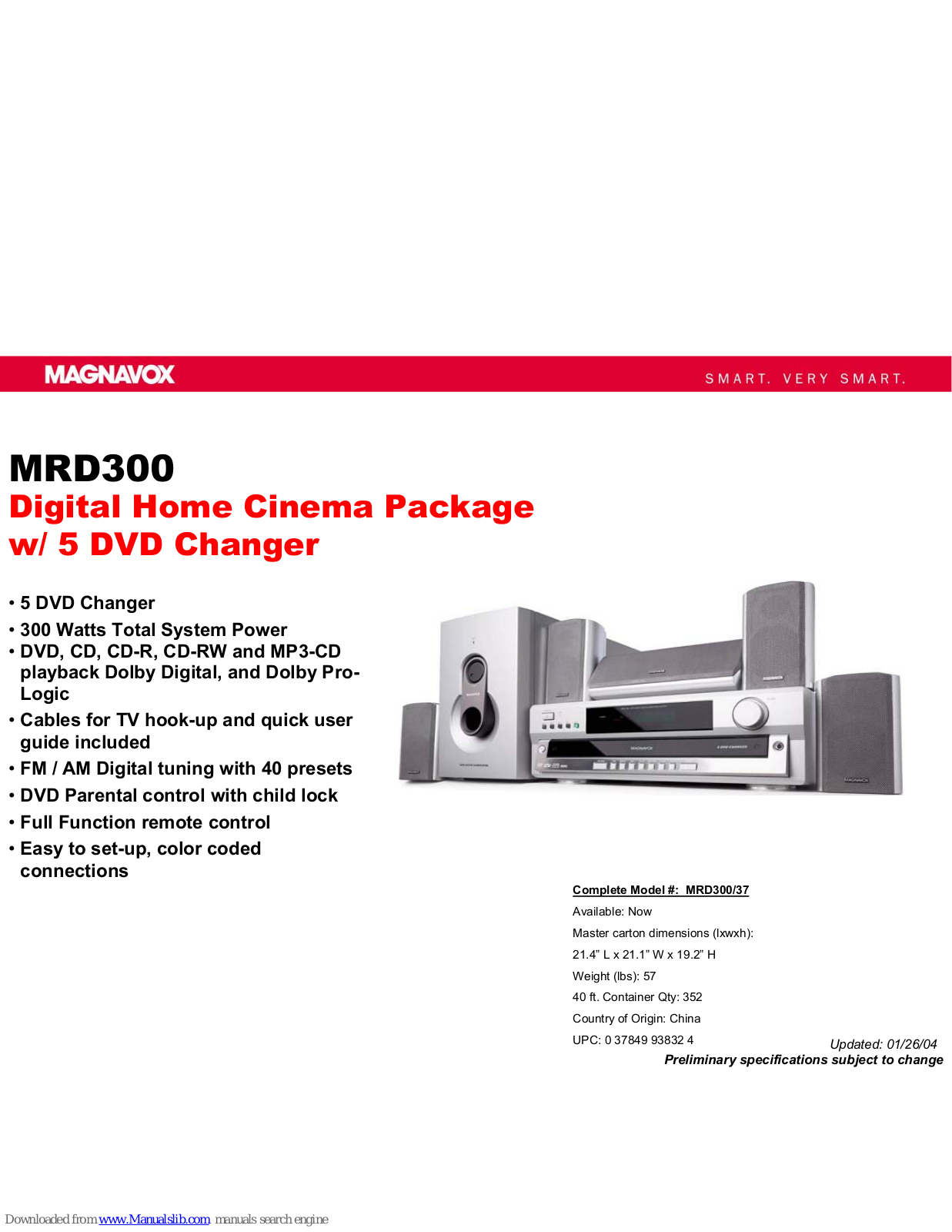 Magnavox MRD300, MRD300/98, MRD300/37 Specifications