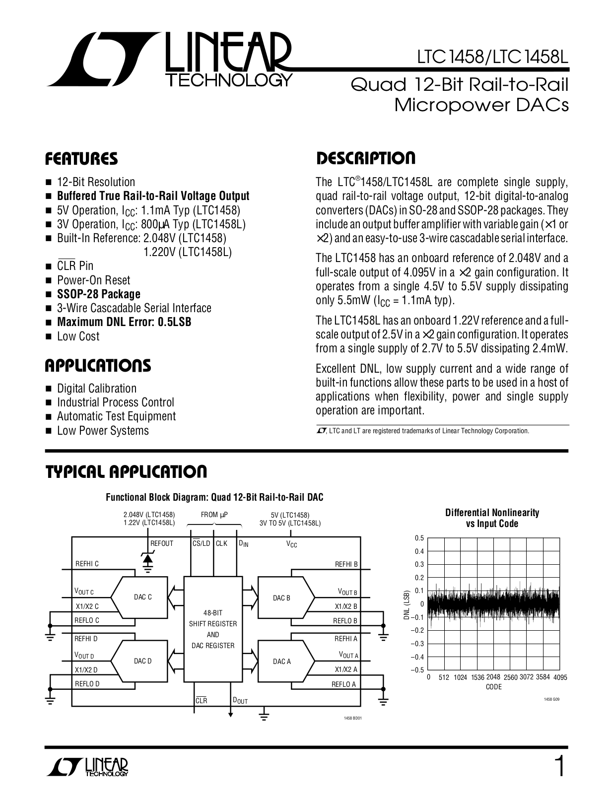 Linear Technology LTC1458L, LTC1458 Datasheet