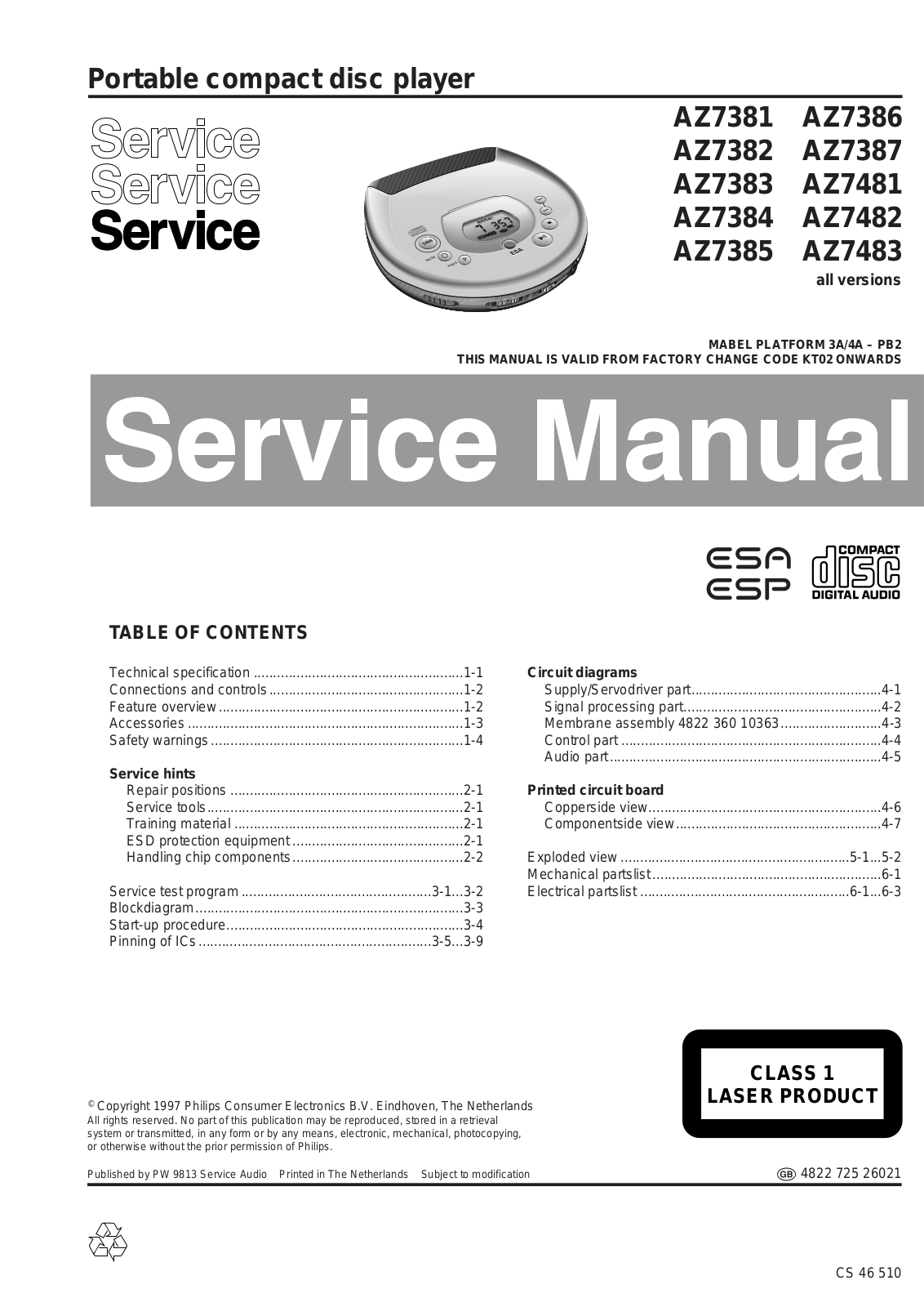 Philips AZ7381, AZ87, AZ7481-83 Service Manual