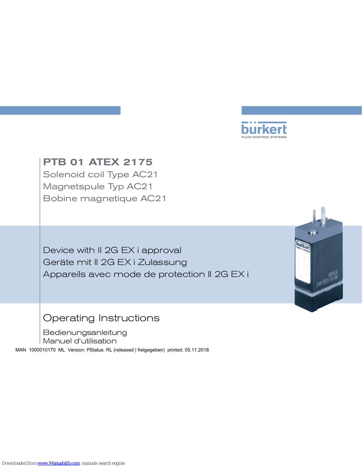 Burkert PTB 01 ATEX 2175 Operating Instructions Manual