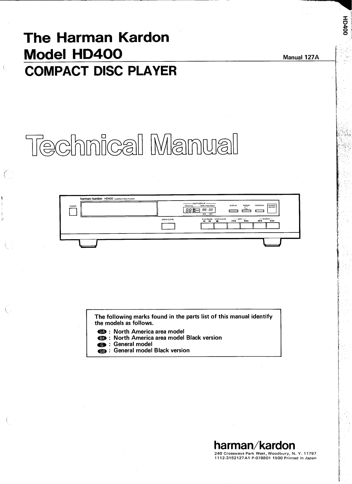 Harman Kardon HD-400 Service manual