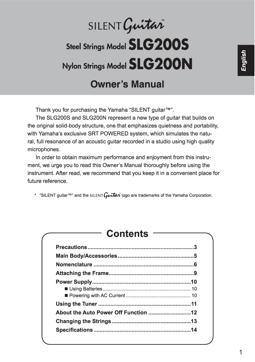 Yamaha SLG200N, SLG200S User Manual