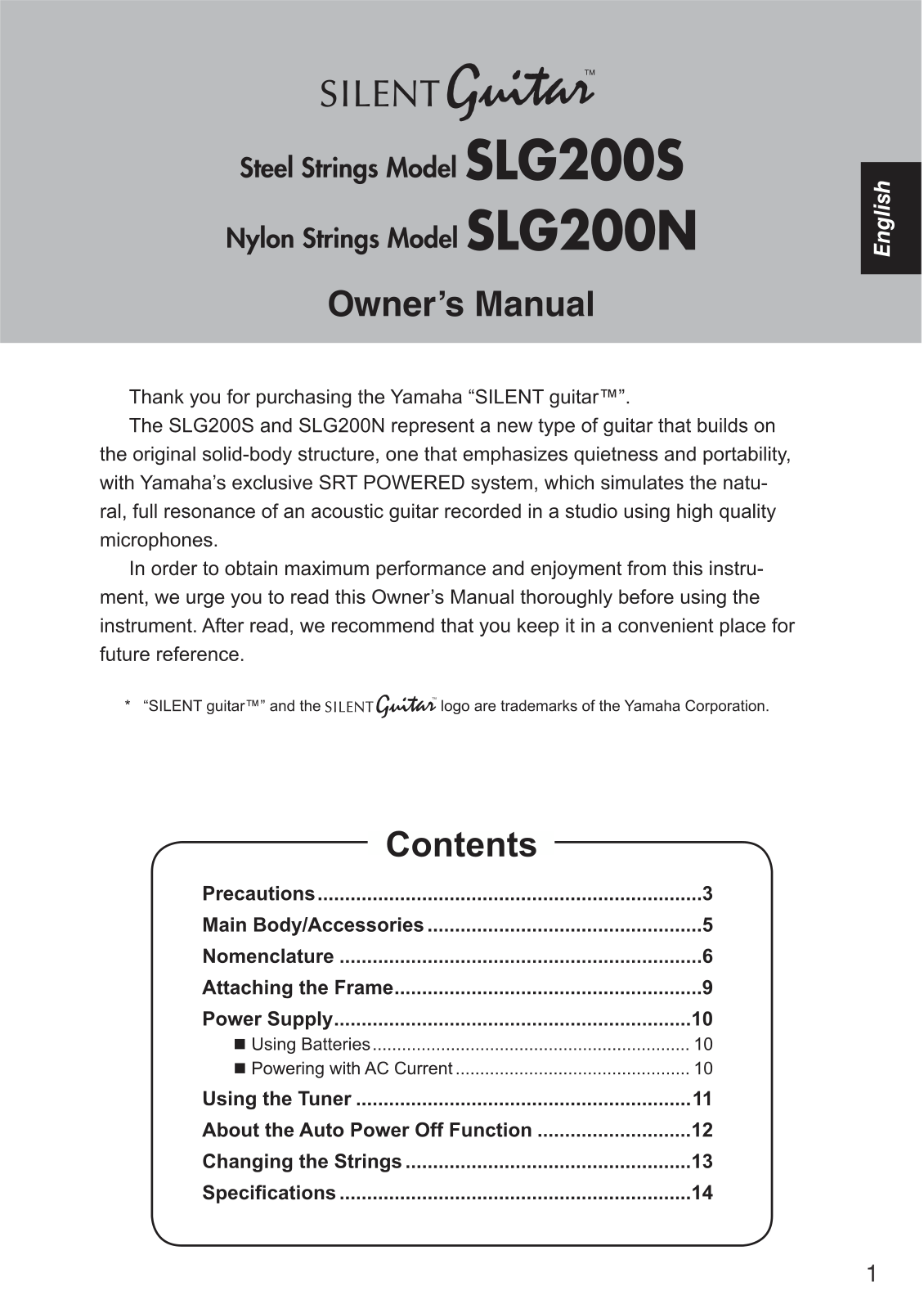 Yamaha SLG200N, SLG200S User Manual