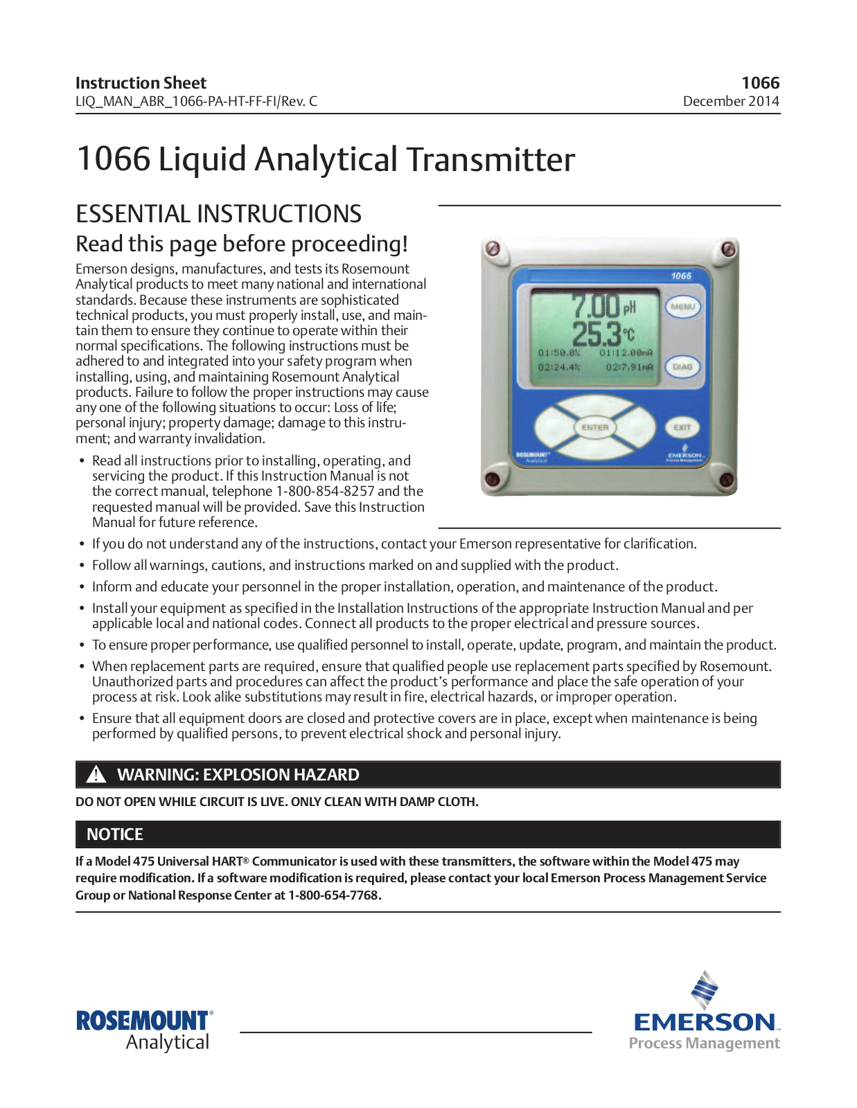 Rosemount Analytical 1066 Operating Manual