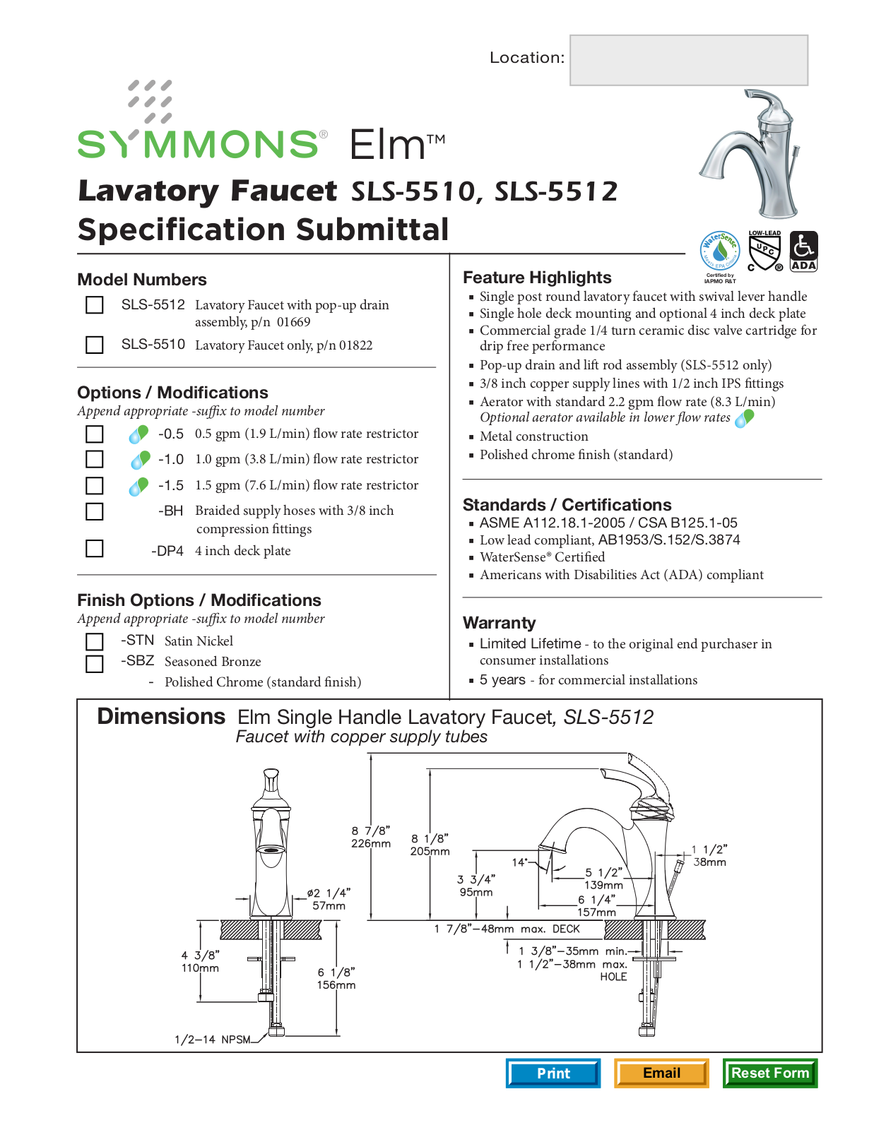 Symmons SLS-5510 User Manual