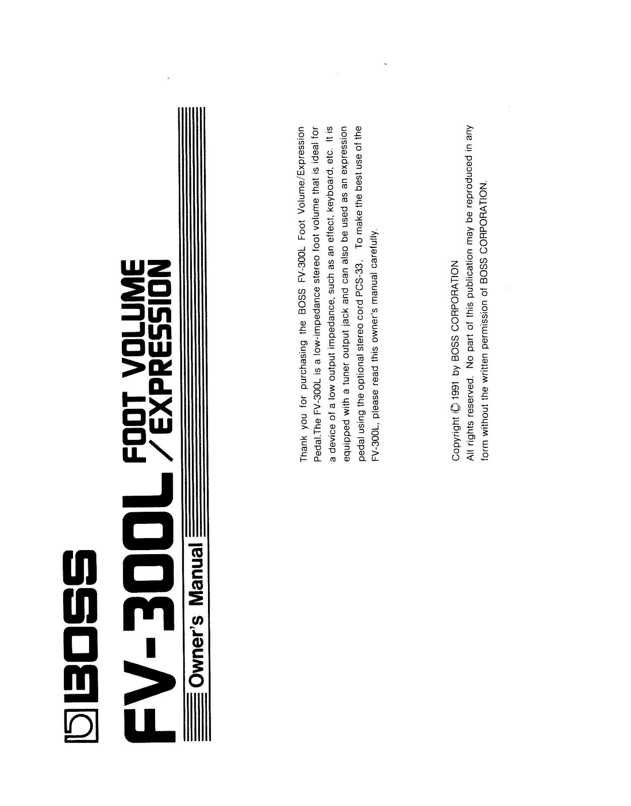 Roland Corporation FV-300L Owner's Manual