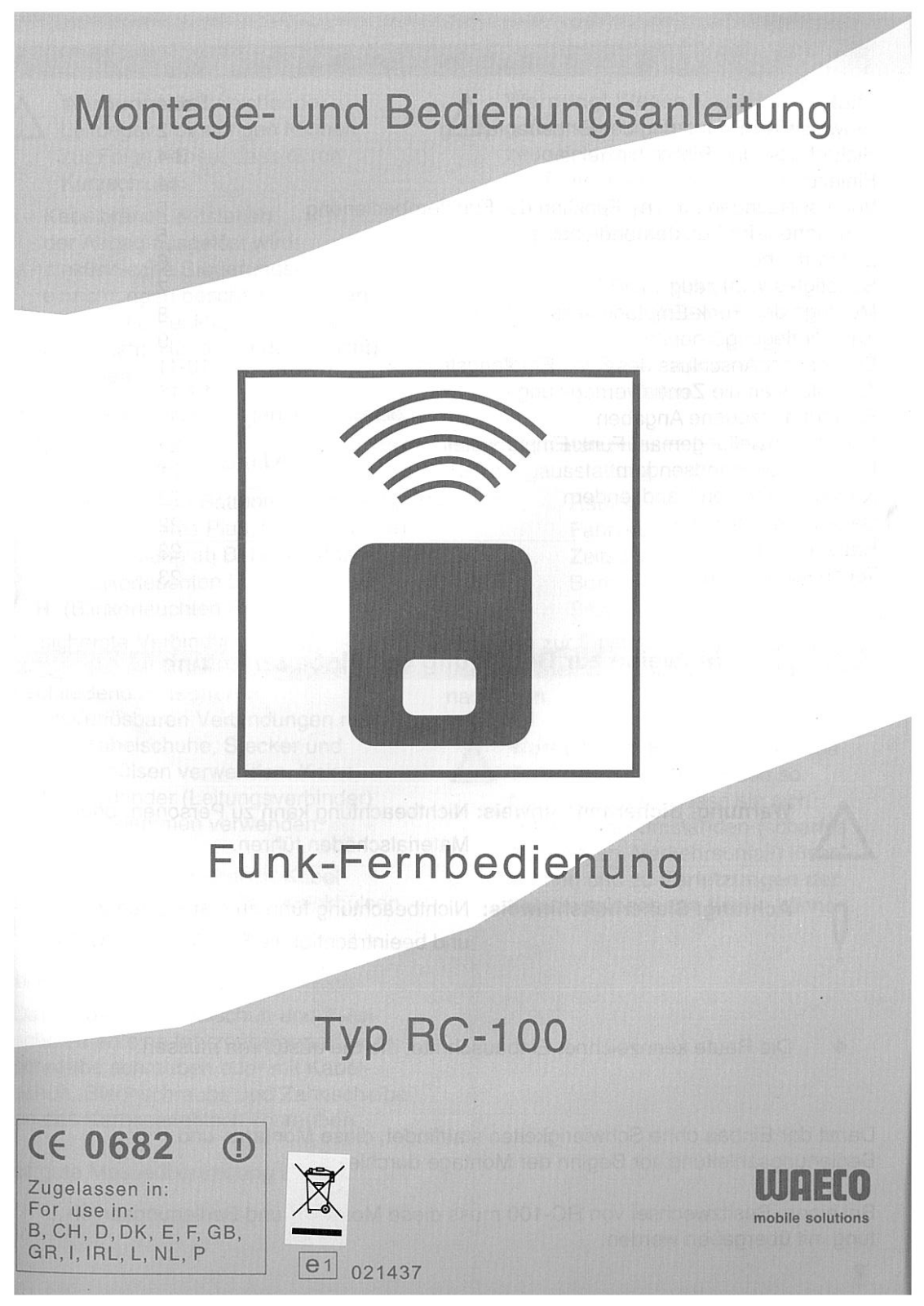 Waeco RC-100 User guide