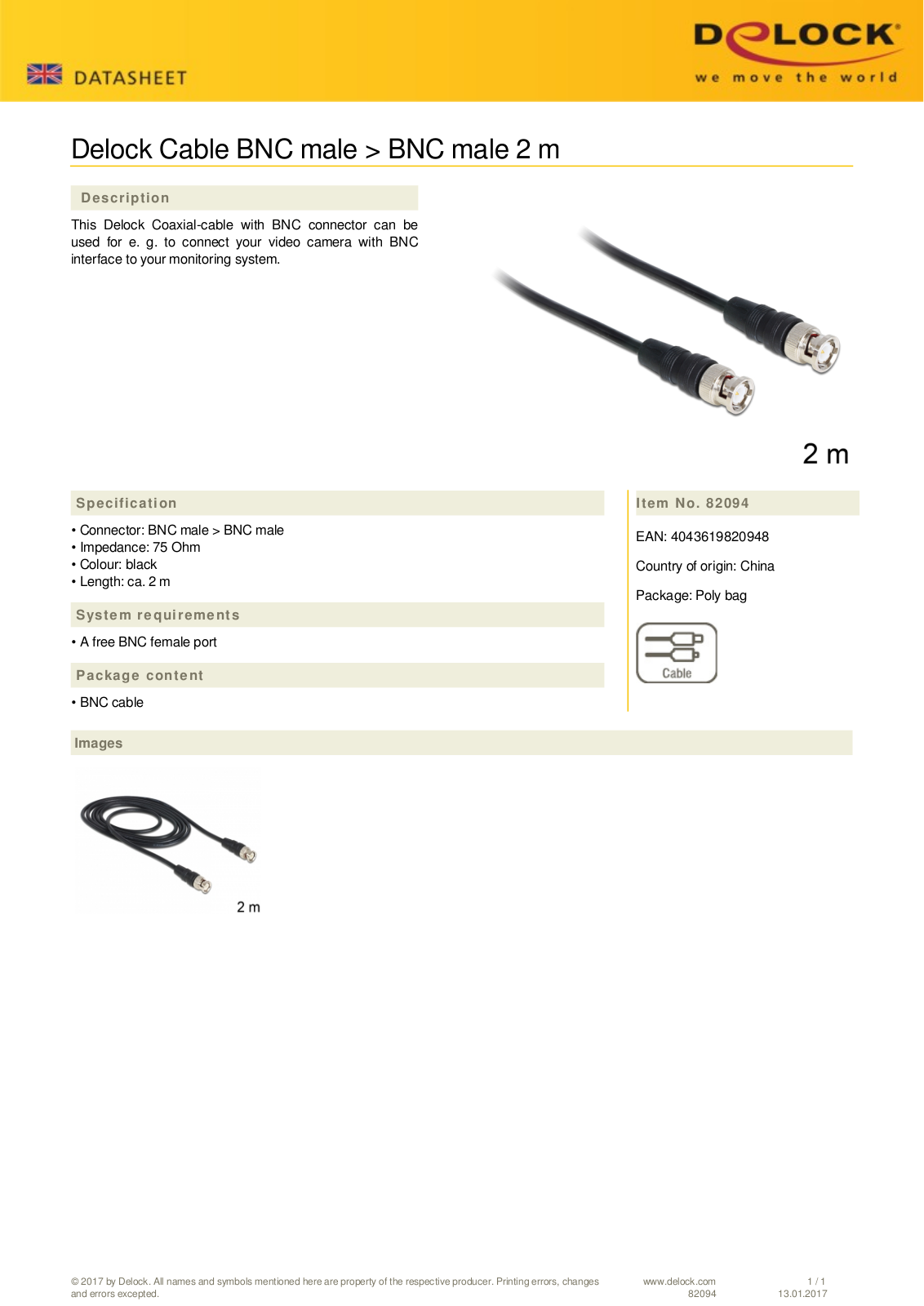 DeLOCK BNC Kabel 2m User Manual