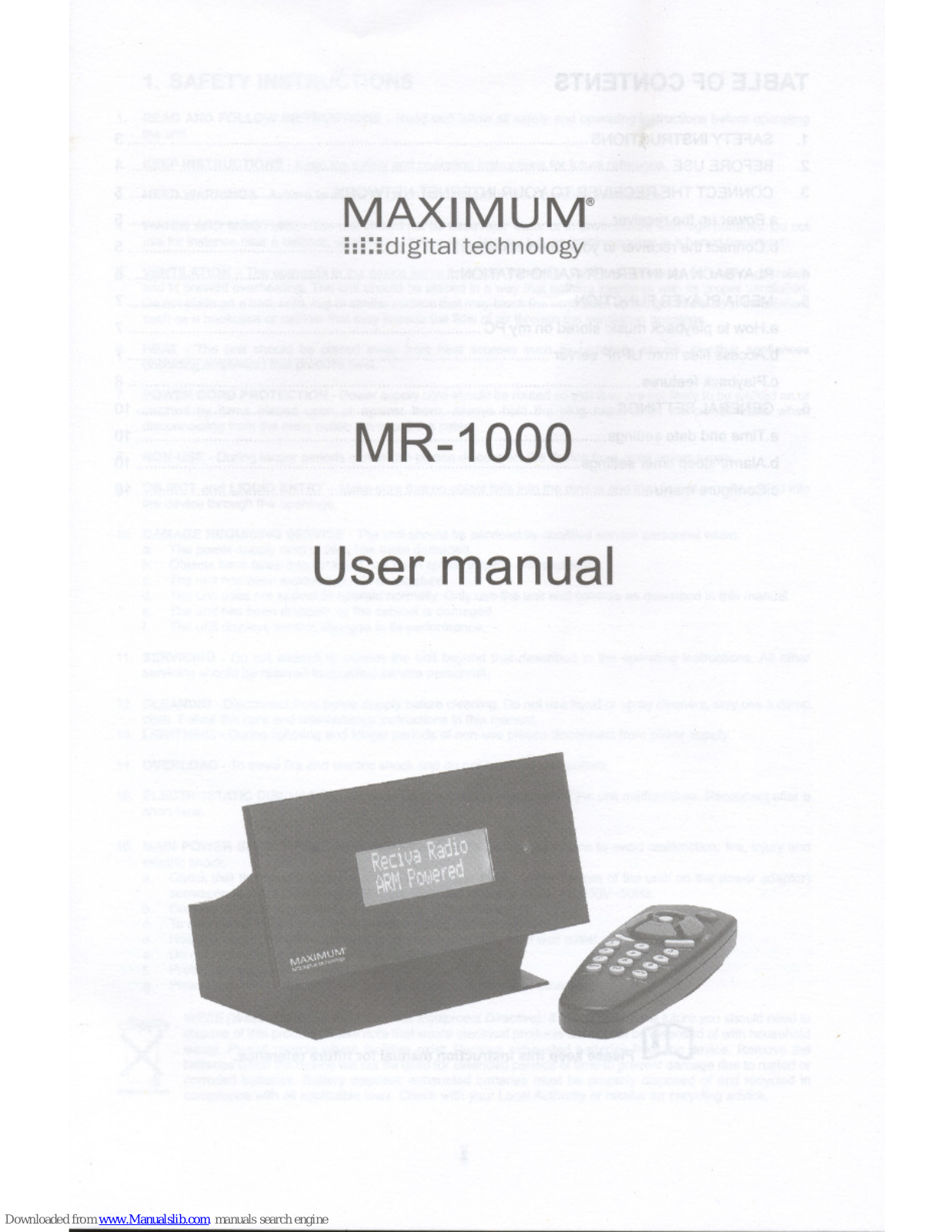 Maximum MR-1000 User Manual - ManualMachine.com