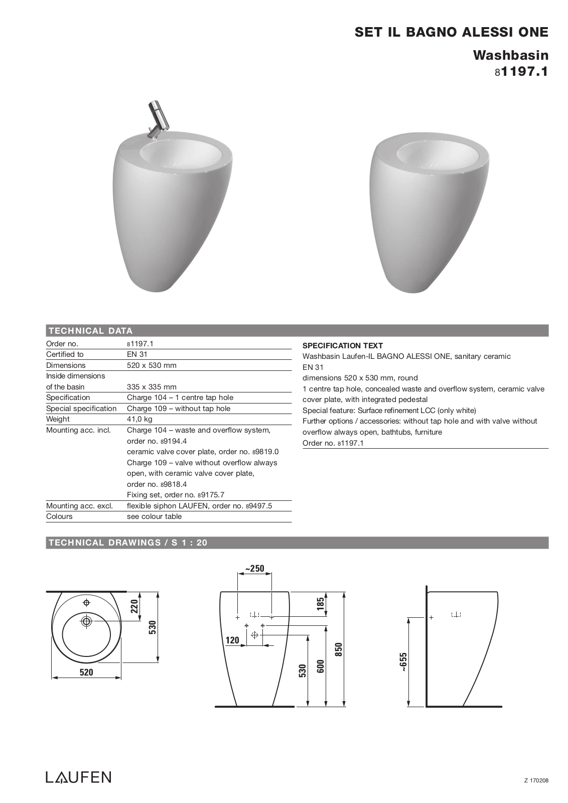 Laufen 8.1197.1 Datasheet