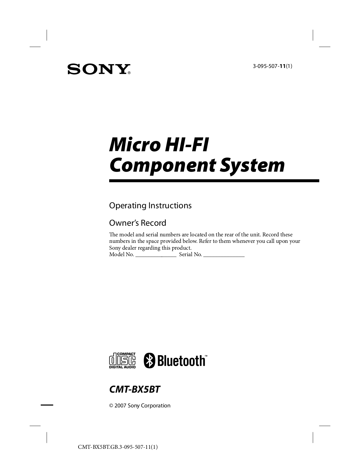 Sony HCDBX5BT Users Manual