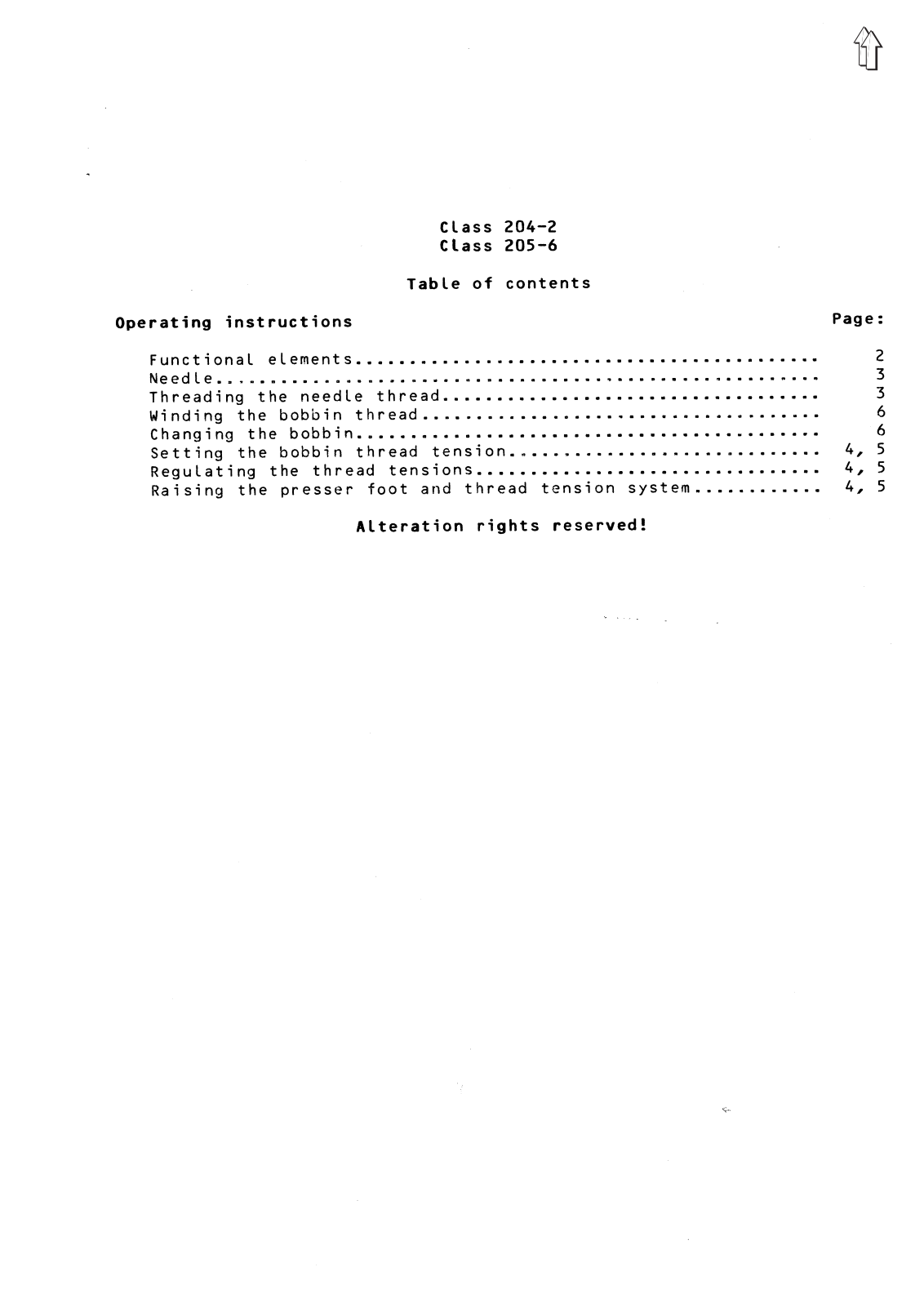 Adler 204-2, 205-6 Operating Instructions