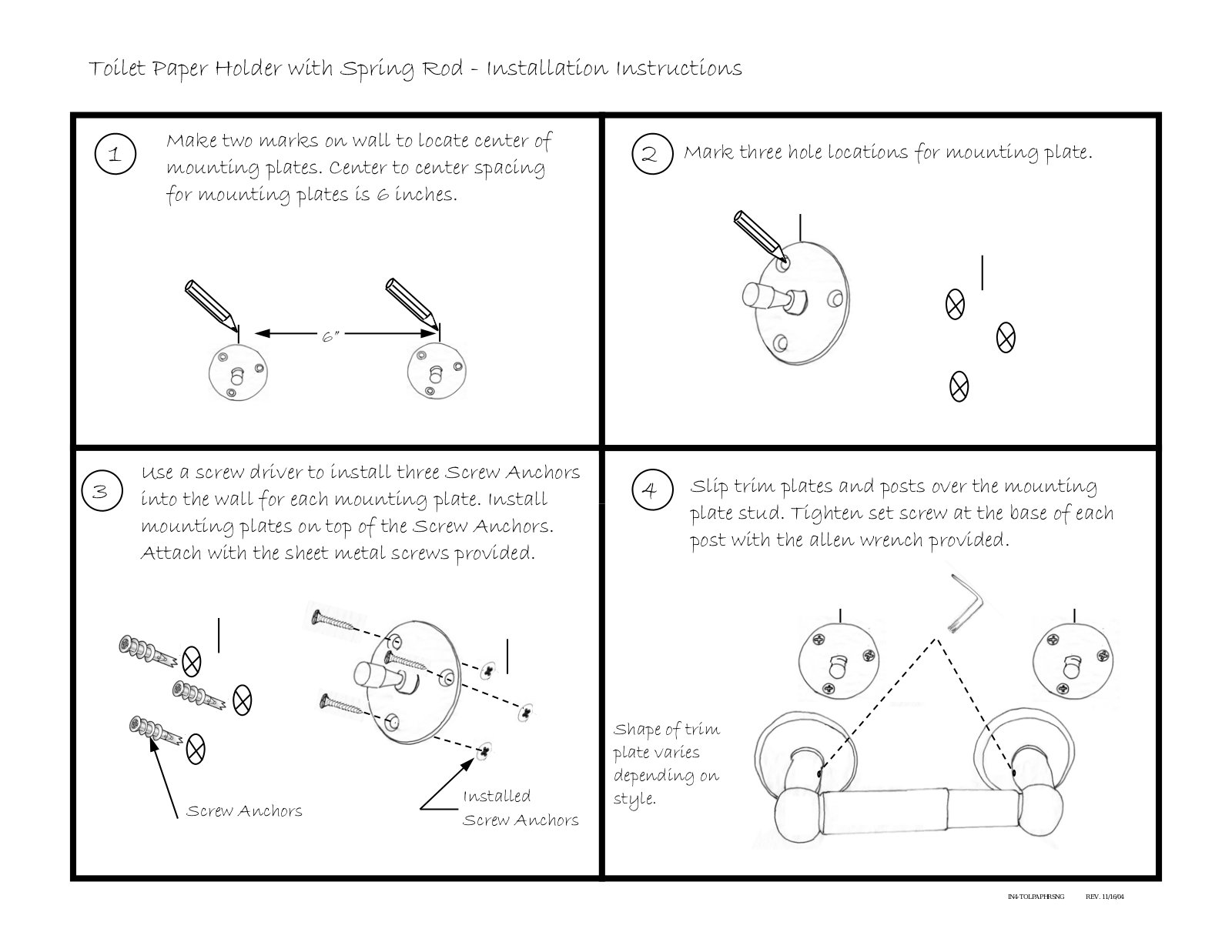 Emtek Toilet Paper Holder Spring Rod Style User Manual