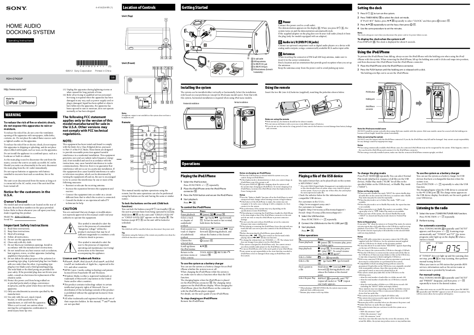 Sony RDH-GTK33iP User Manual