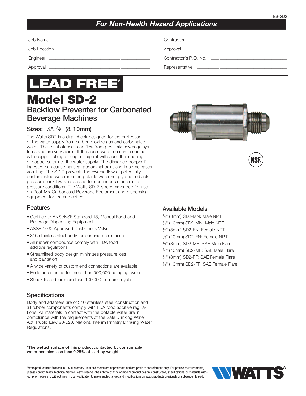 Watts SD-2 User Manual