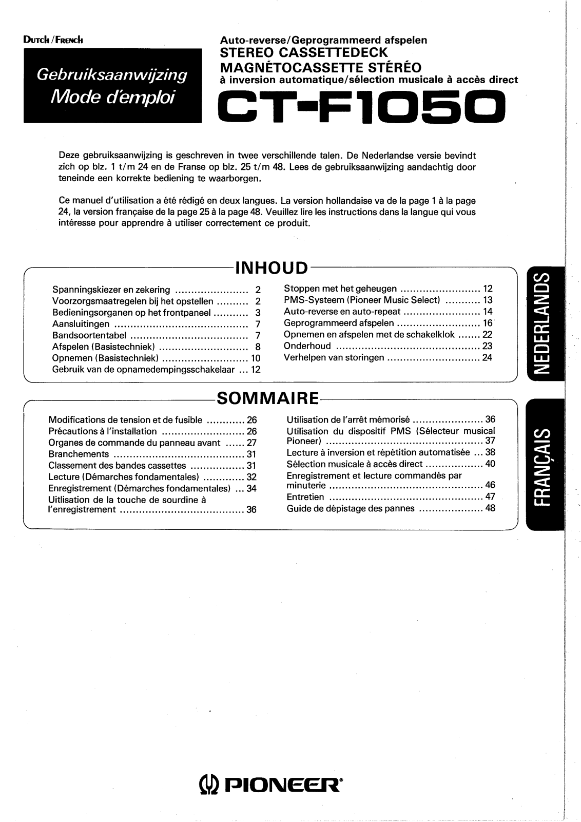 Pioneer CT-F1050 User Manual