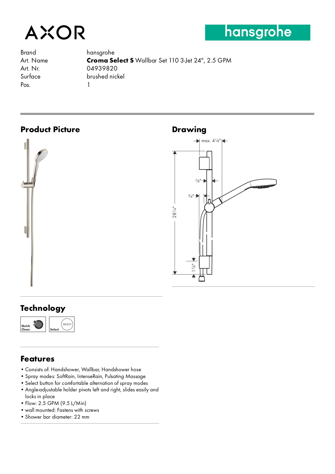 Hansgrohe GCDC1924 Specifications - ManualMachine.com