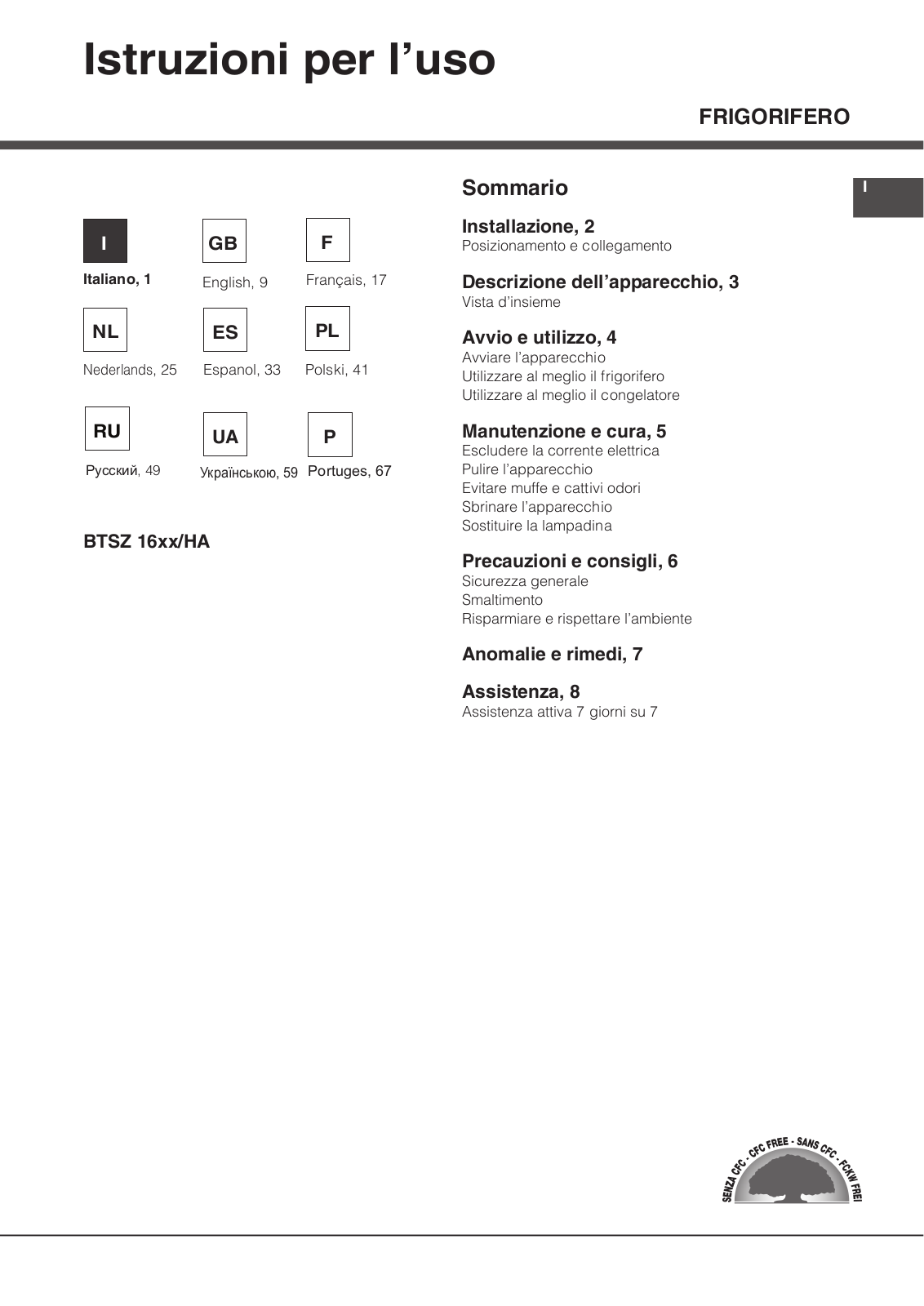 Hotpoint-ariston BTSZ 1632 User Manual