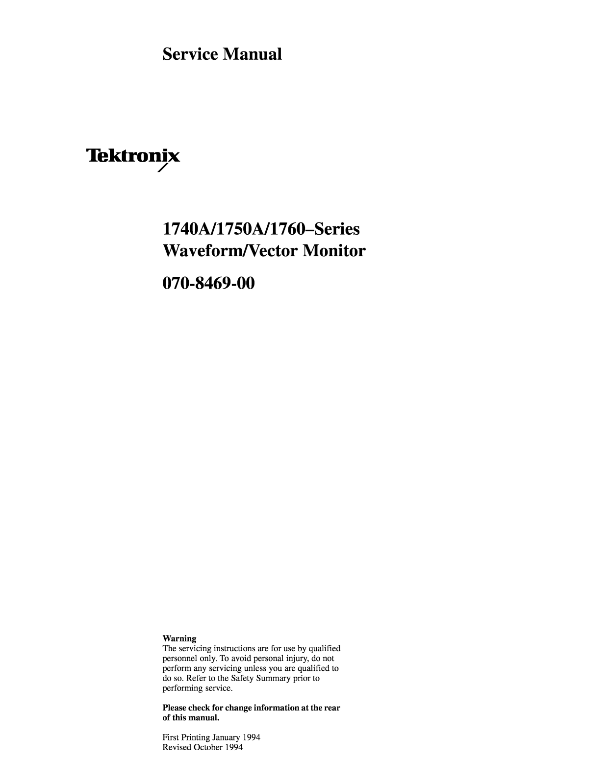 Tektronix 1760, 1750A, 1740A Service Manual