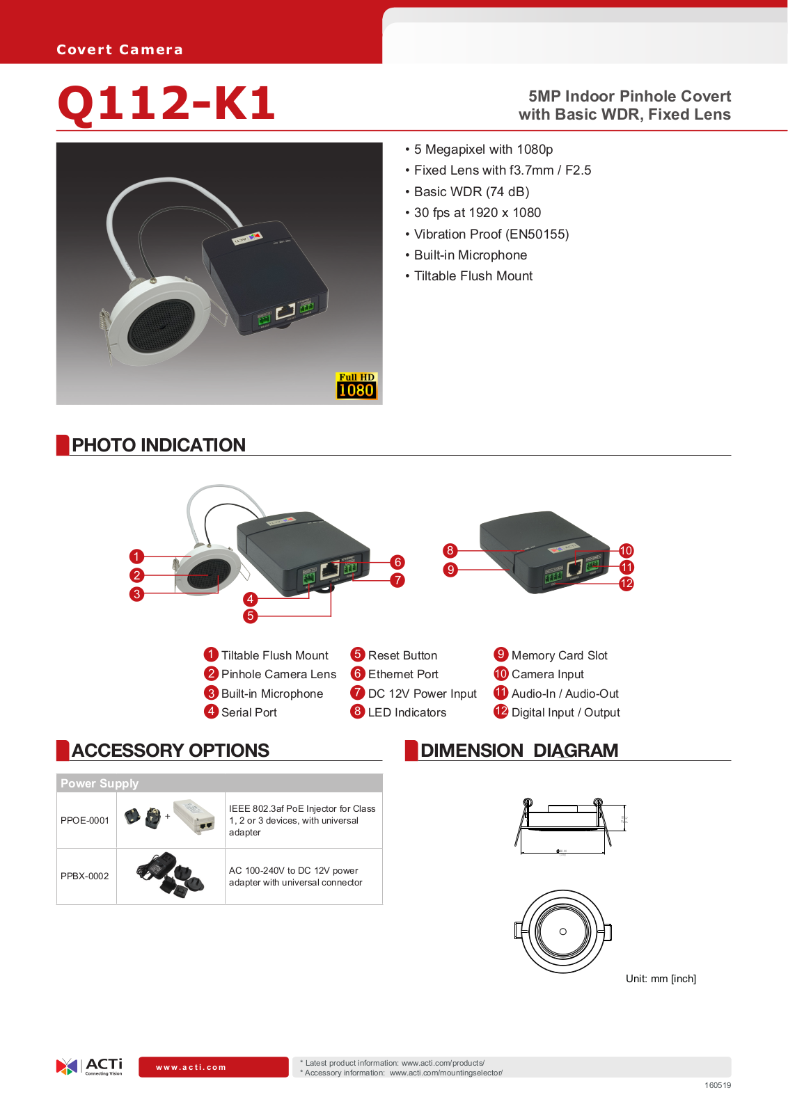 ACTi Q112-K1 Specsheet