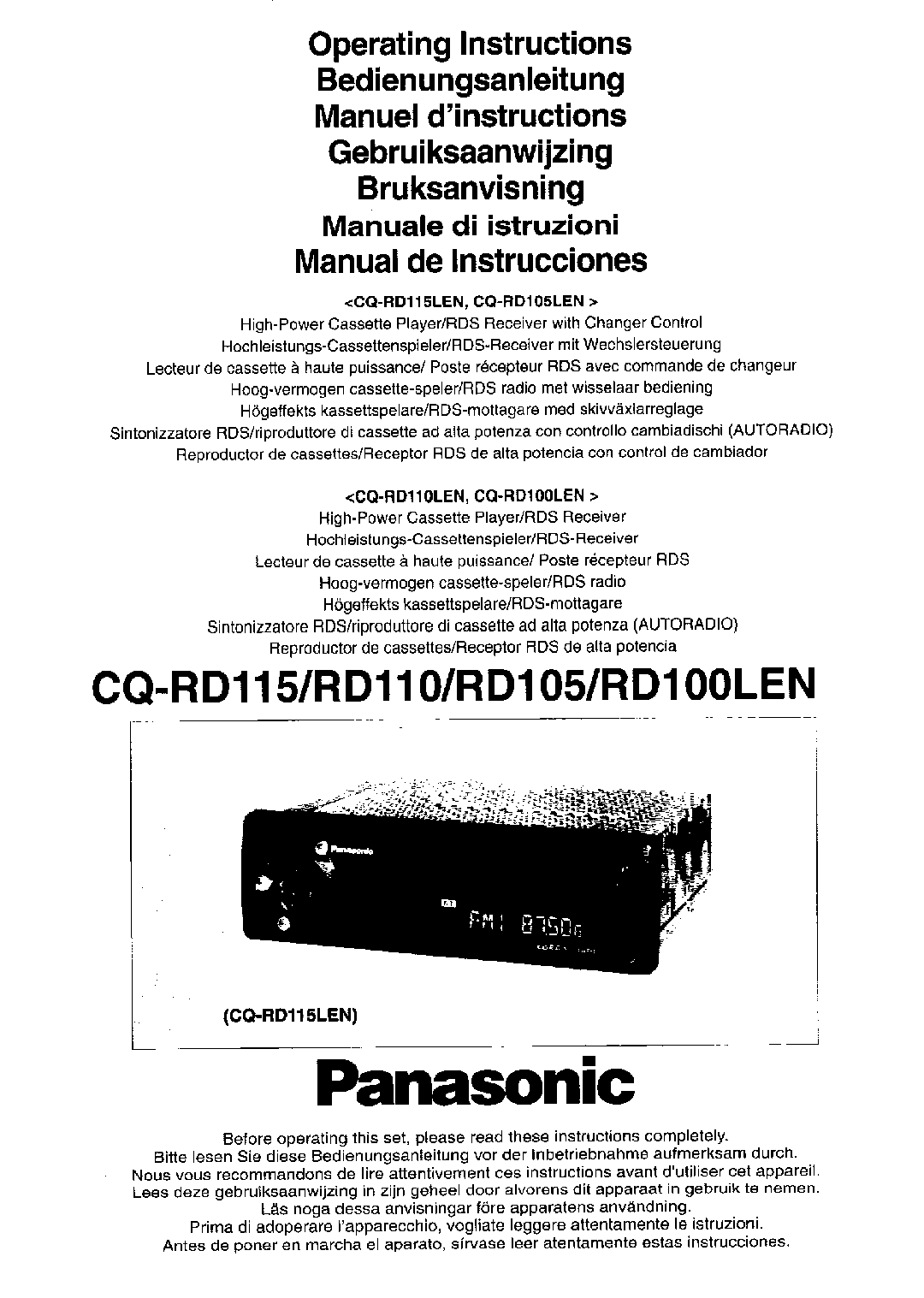 Panasonic CQ-RD105, CQ-RD110, CQ-RD100, CQ-RD115 User Manual