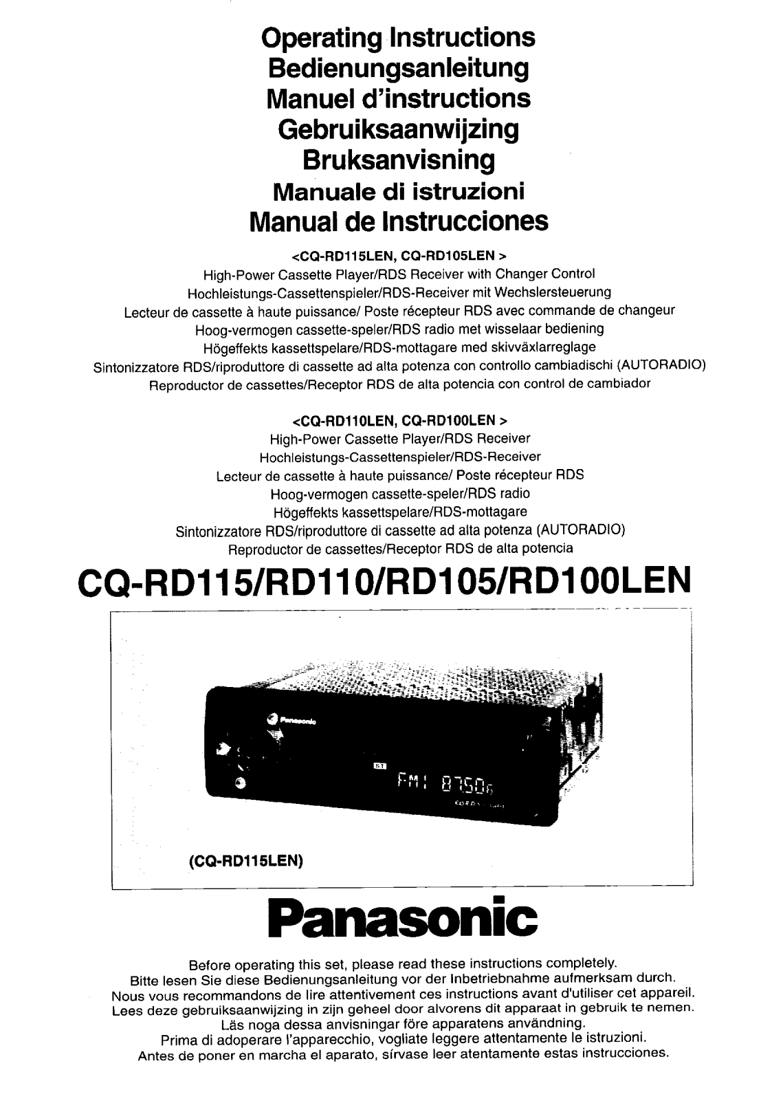 Panasonic CQ-RD105, CQ-RD110, CQ-RD100, CQ-RD115 User Manual